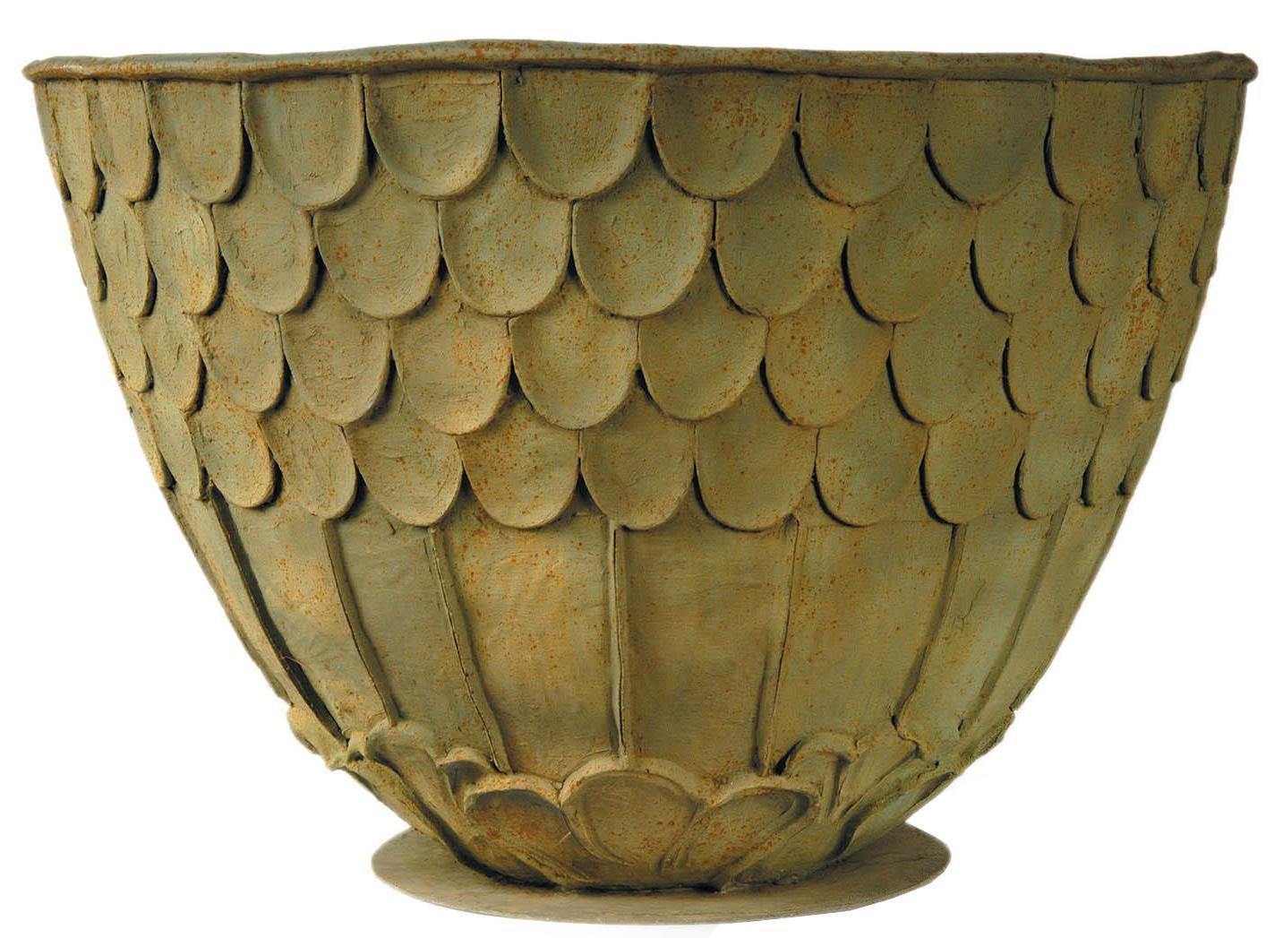 Fishscale Fiberglass Round Bronzage Planter Pot In/Out