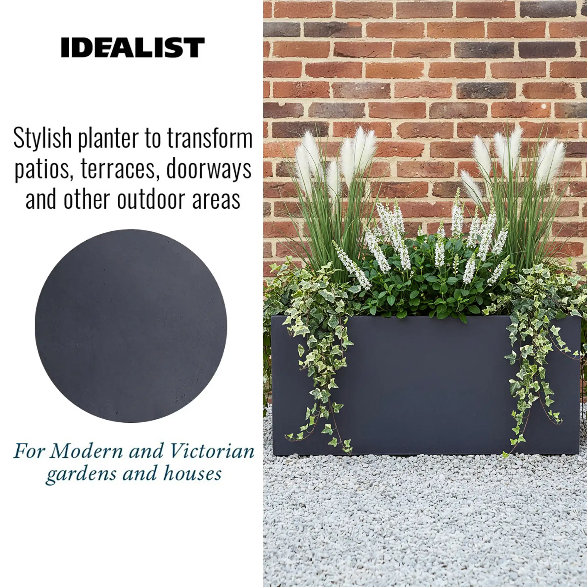 Set of 2 IDEALIST Lite Trough Garden Planters, Light Concrete Outdoor Large Plant Pots
