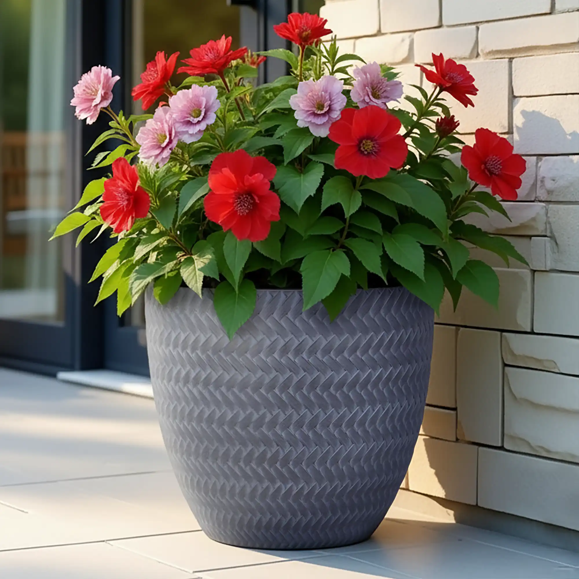 IDEALIST Lite Plaited Style Round Planter Outdoor Plant Pot
