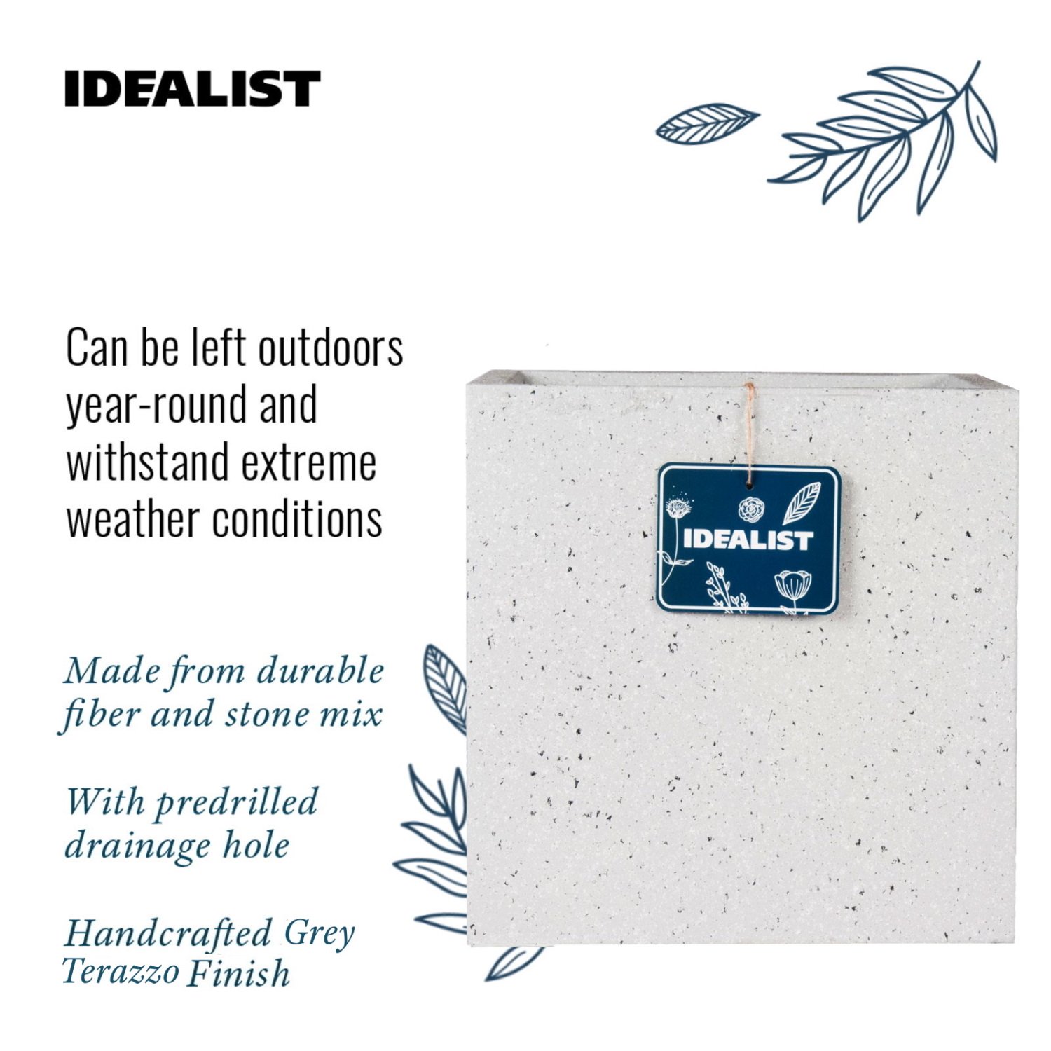 IDEALIST Lite Square Box Contemporary Marble Light Concrete Planter