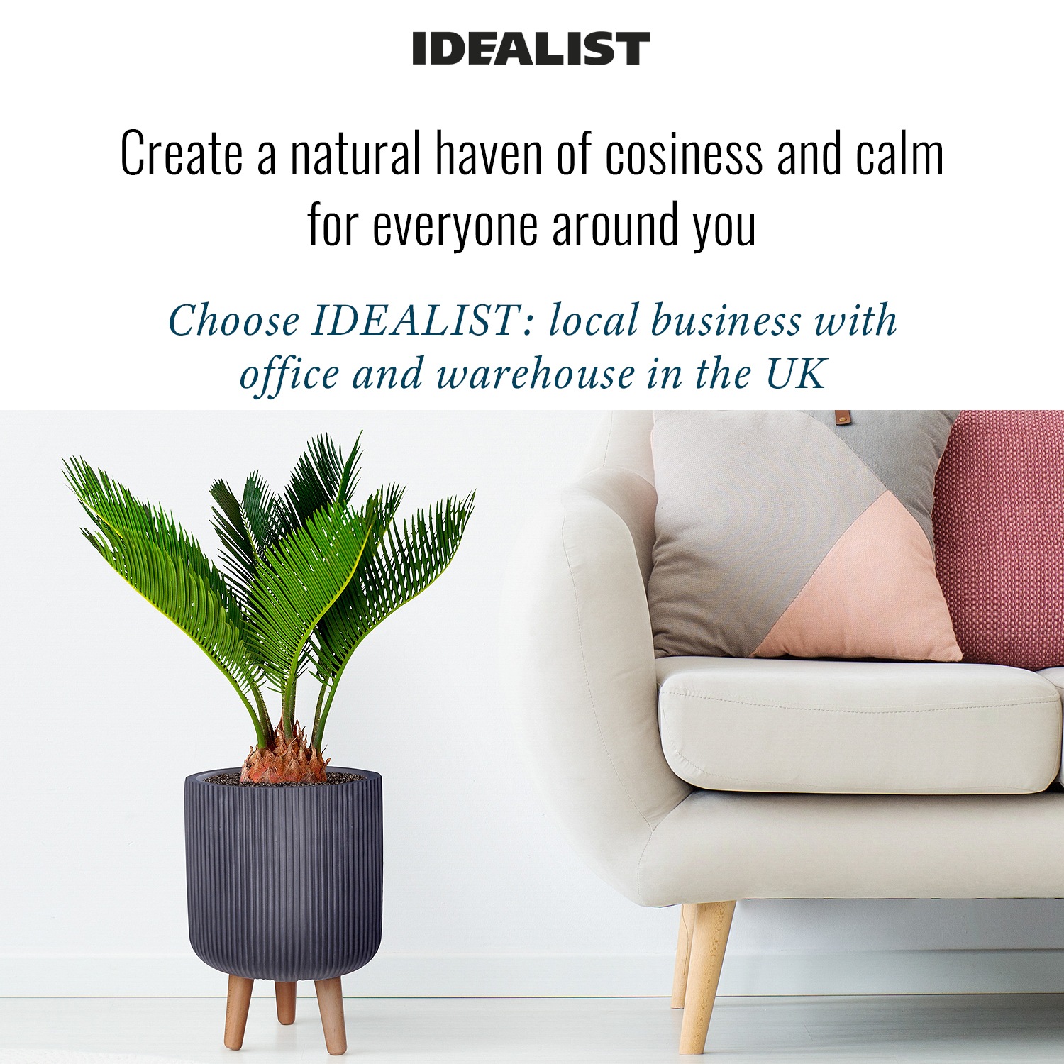 IDEALIST Lite Ribbed Cylinder Planter on Legs, Round Pot Plant Stand Indoor