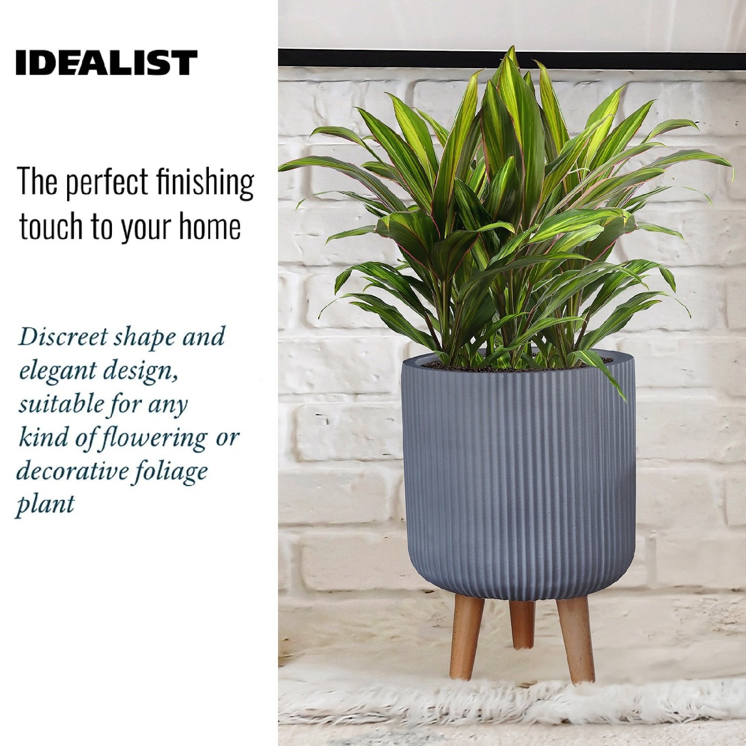 IDEALIST Lite Ribbed Cylinder Planter on Legs, Round Pot Plant Stand Indoor