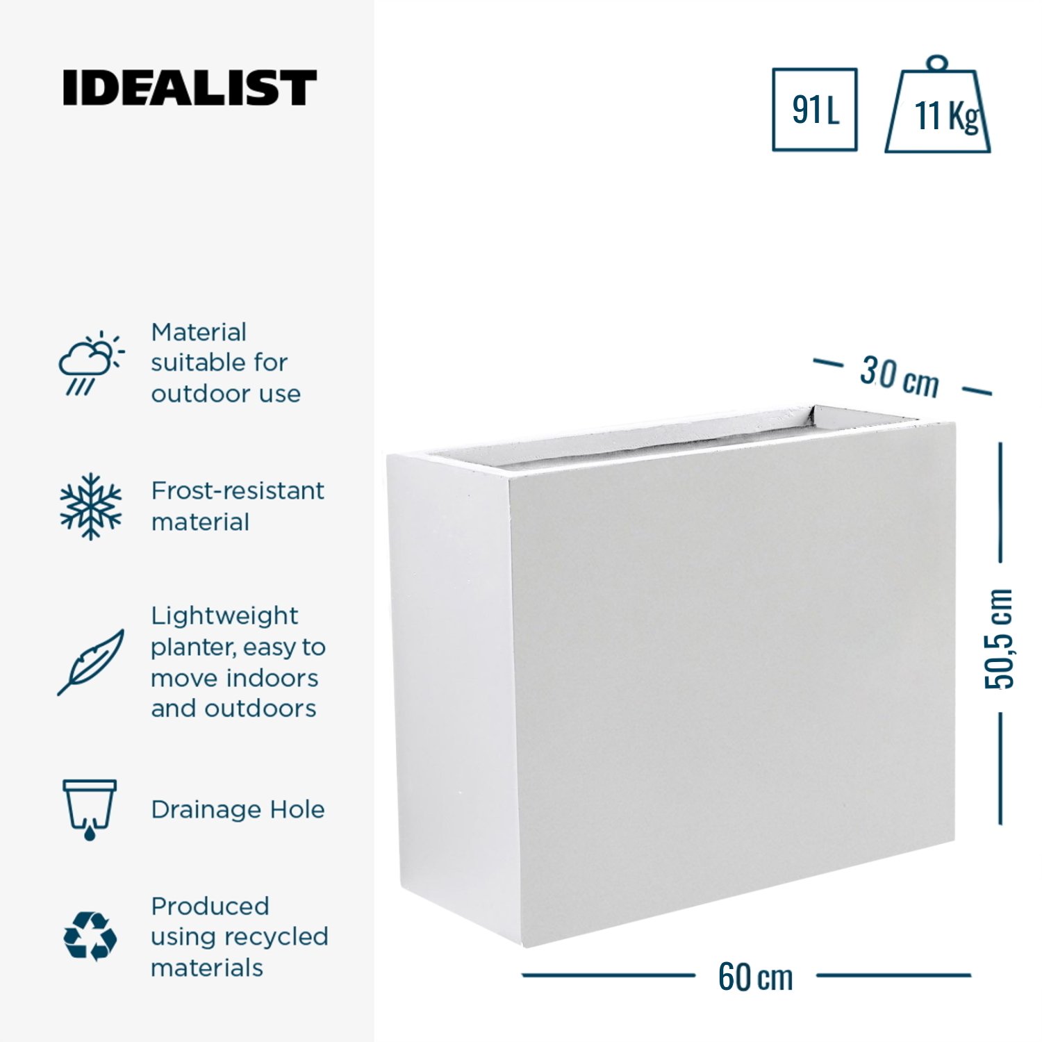 IDEALIST Lite Contemporary Light Concrete Trough Planter