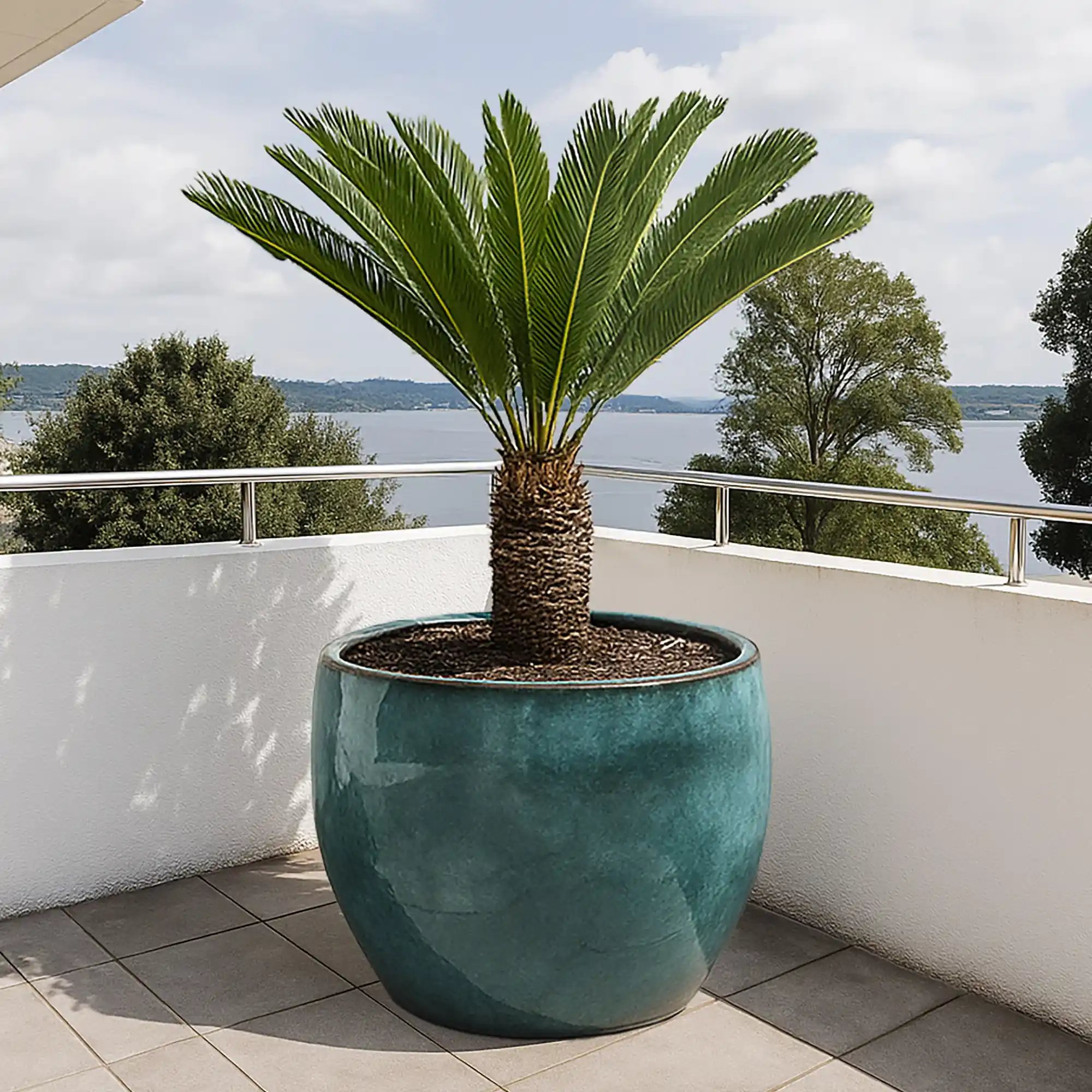 Ceramic Turquoise Round Glossy Blue Planter Pot In/Out
