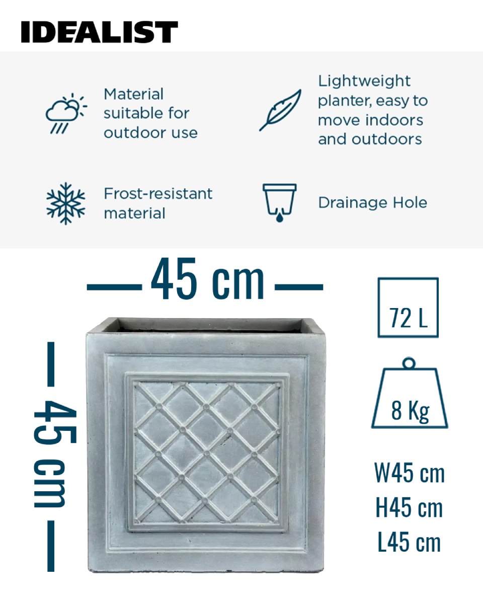 IDEALIST Lite Faux Lead Lattice Planter Light Concrete Square Box