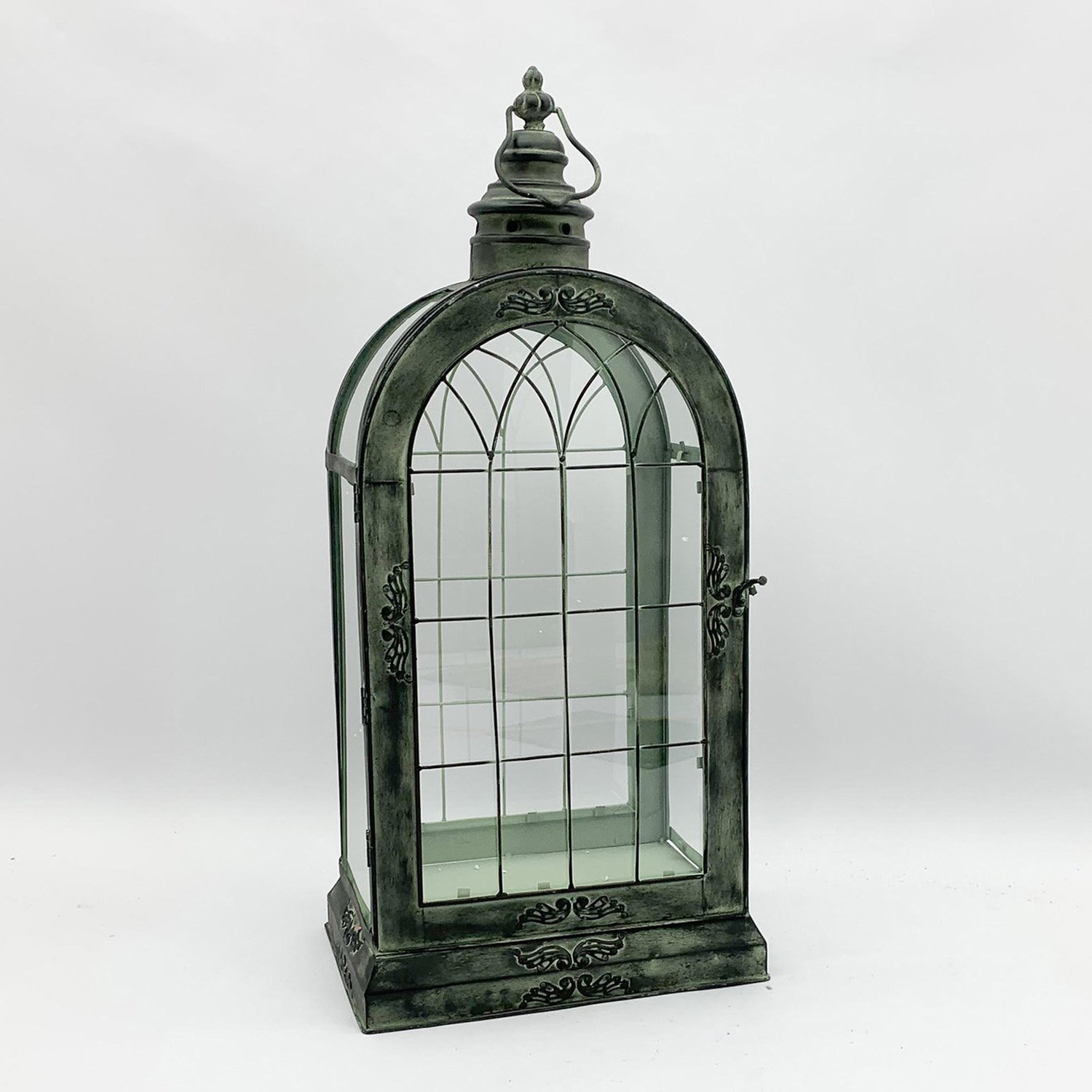 Rounded Metal Antique Garden Dark Silver Lantern by Minster