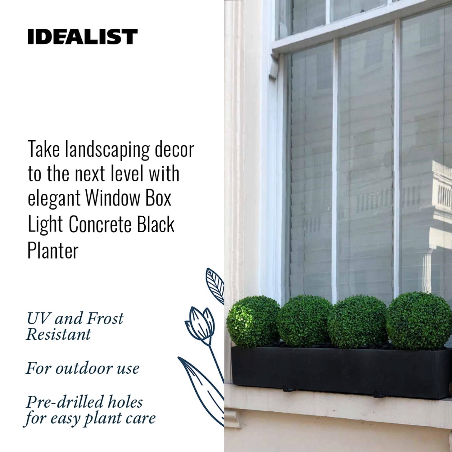 IDEALIST Lite Window Box Light Concrete Planter Set