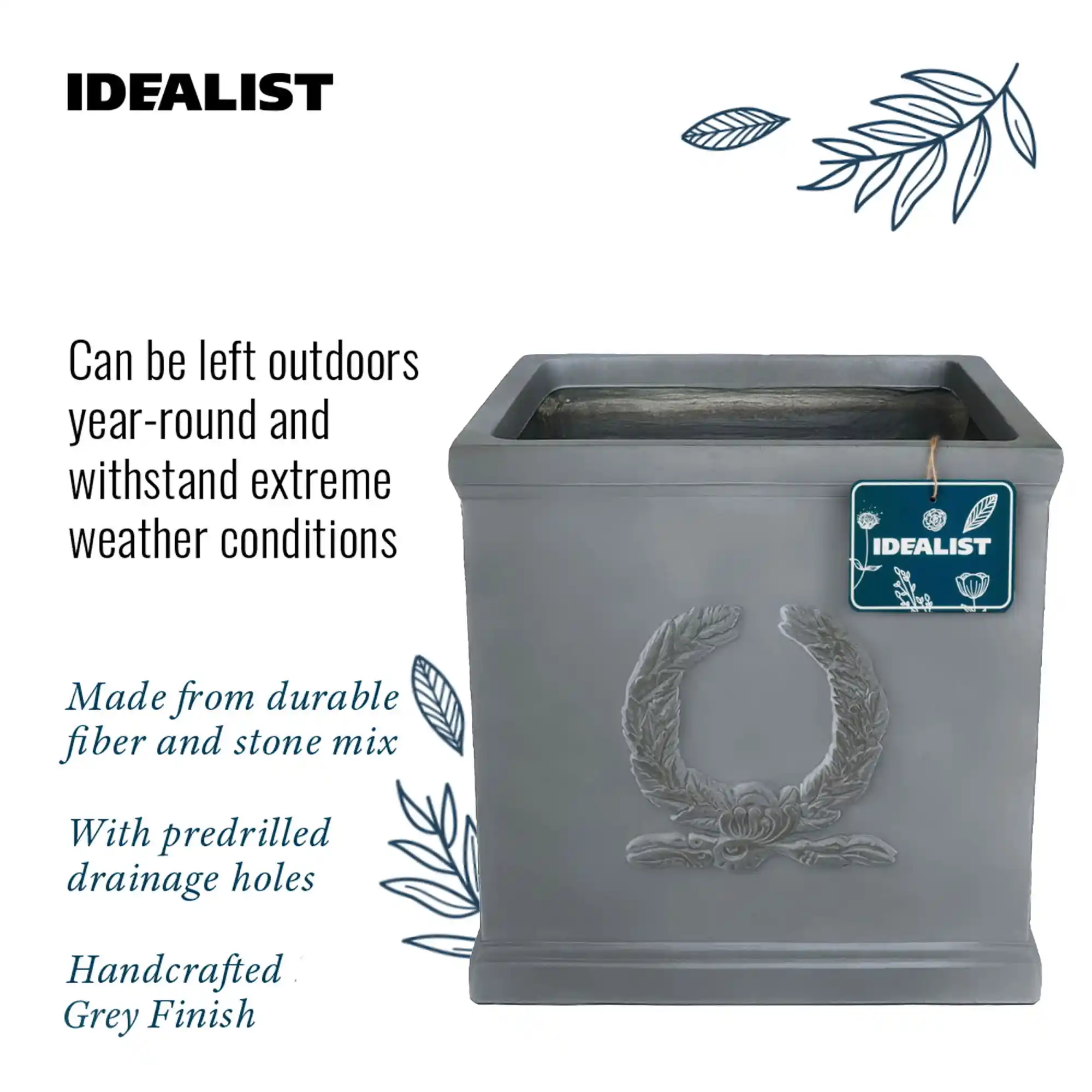 IDEALIST Kensington Light Stone Square Garden Planter