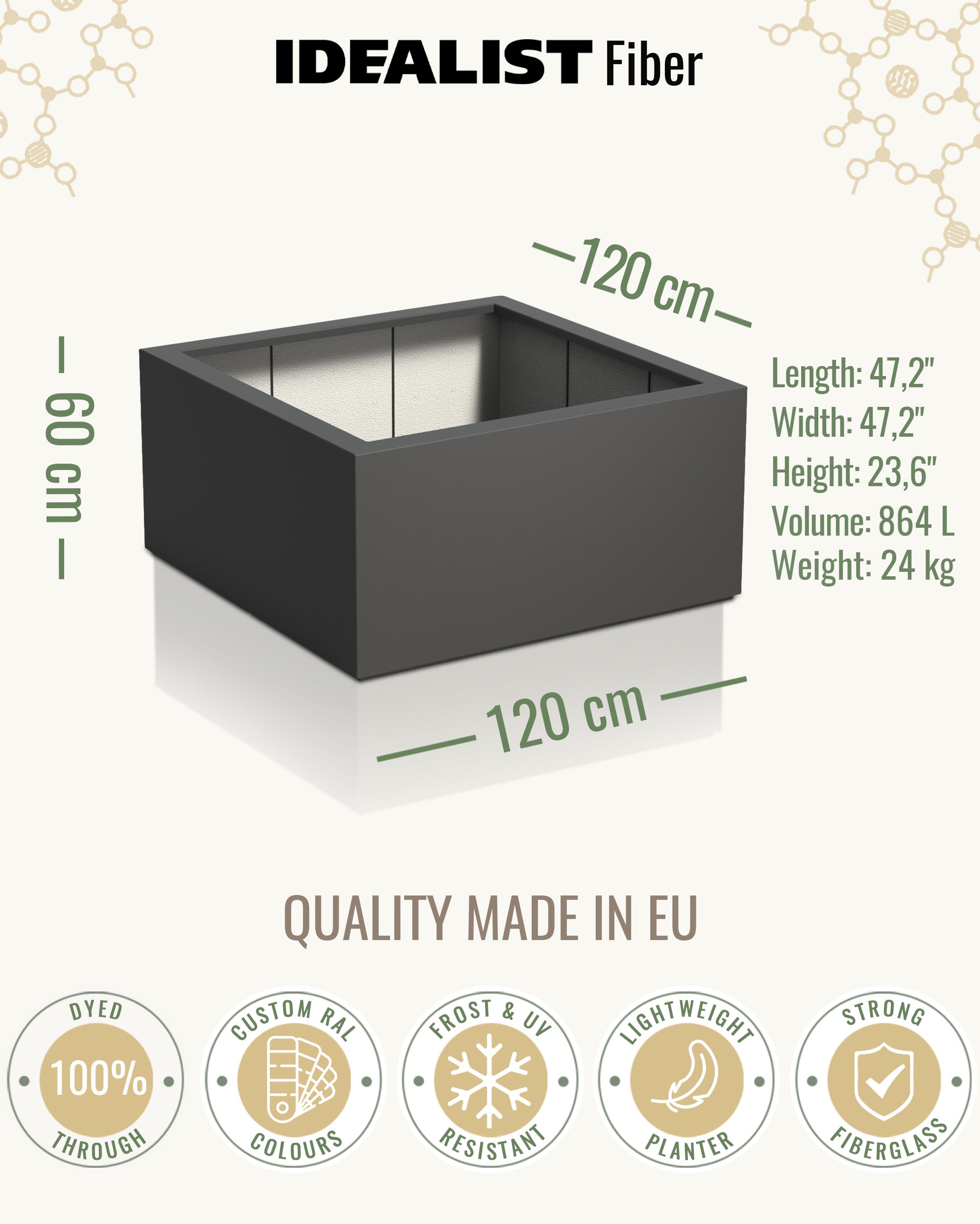 PURE Low Cube Outdoor Fiberglass Planter