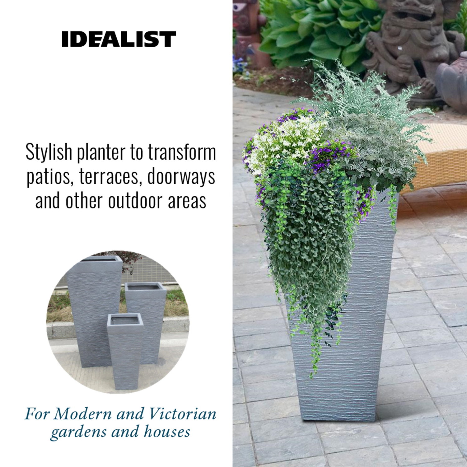 IDEALIST Lite Ribbed Light Concrete Tapered Planter