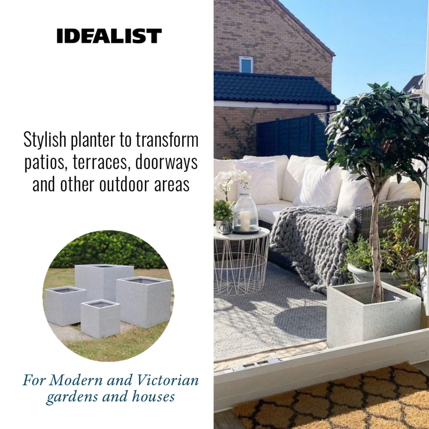 IDEALIST Lite Square Box Contemporary Marble Light Concrete Planter