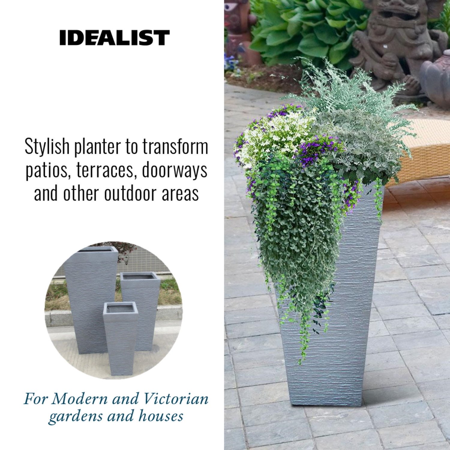 IDEALIST Lite Ribbed Light Concrete Tapered Planter