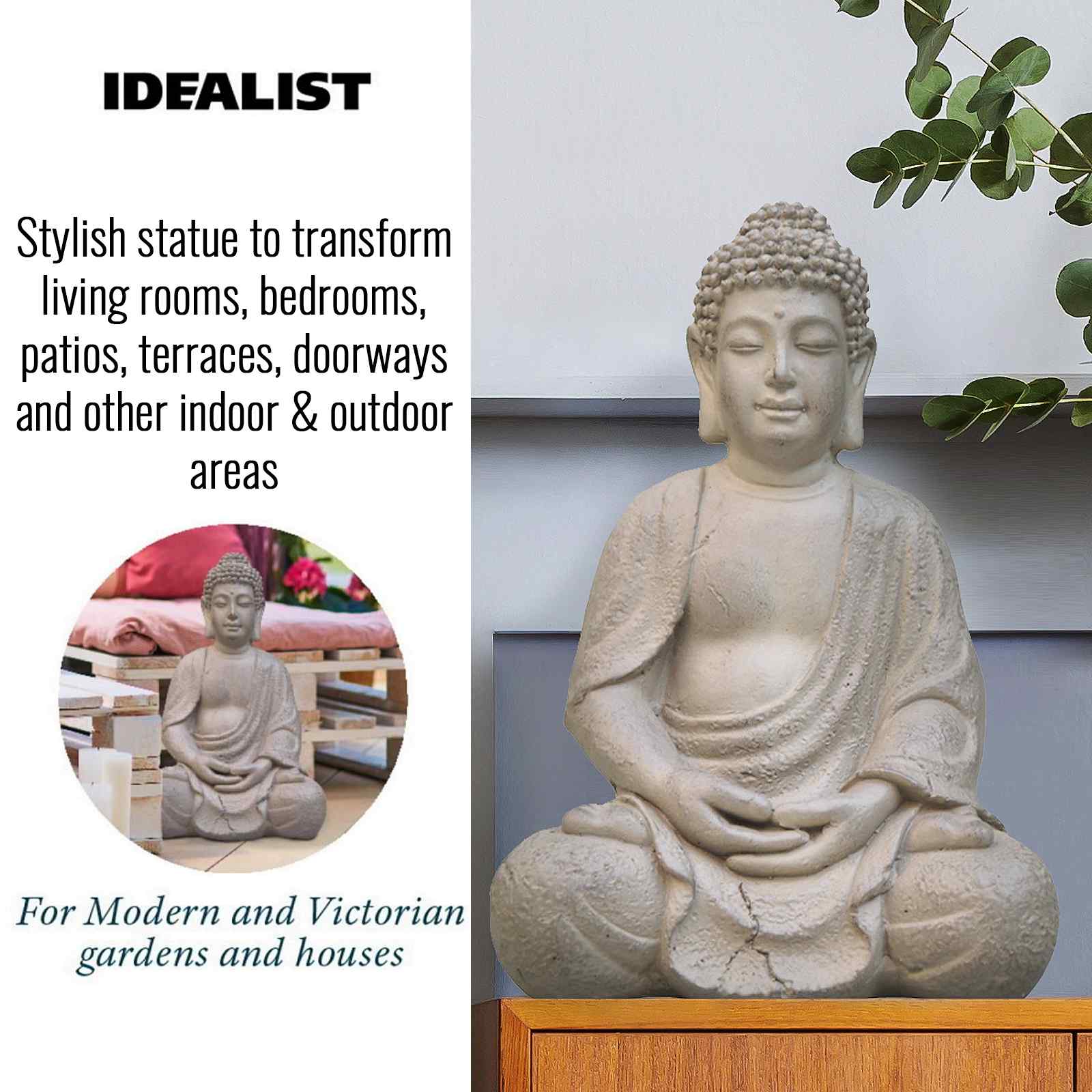 IDEALIST Lite Meditating Buddha Sculpture Garden Statue