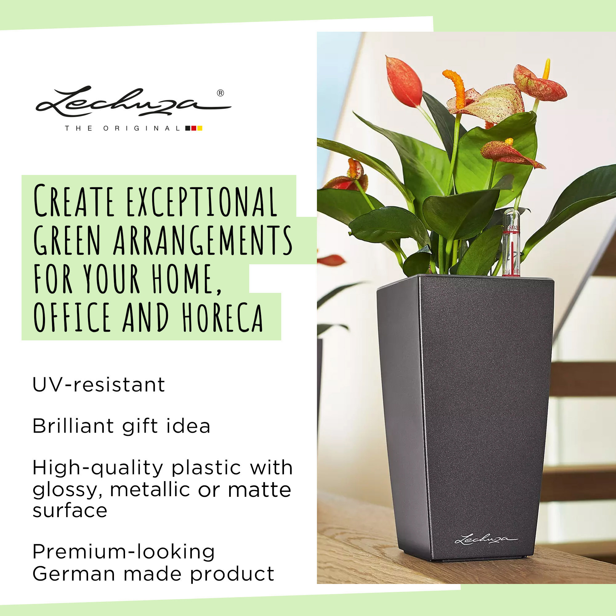 LECHUZA CUBI Square Poly Resin Indoor Self-watering Planter