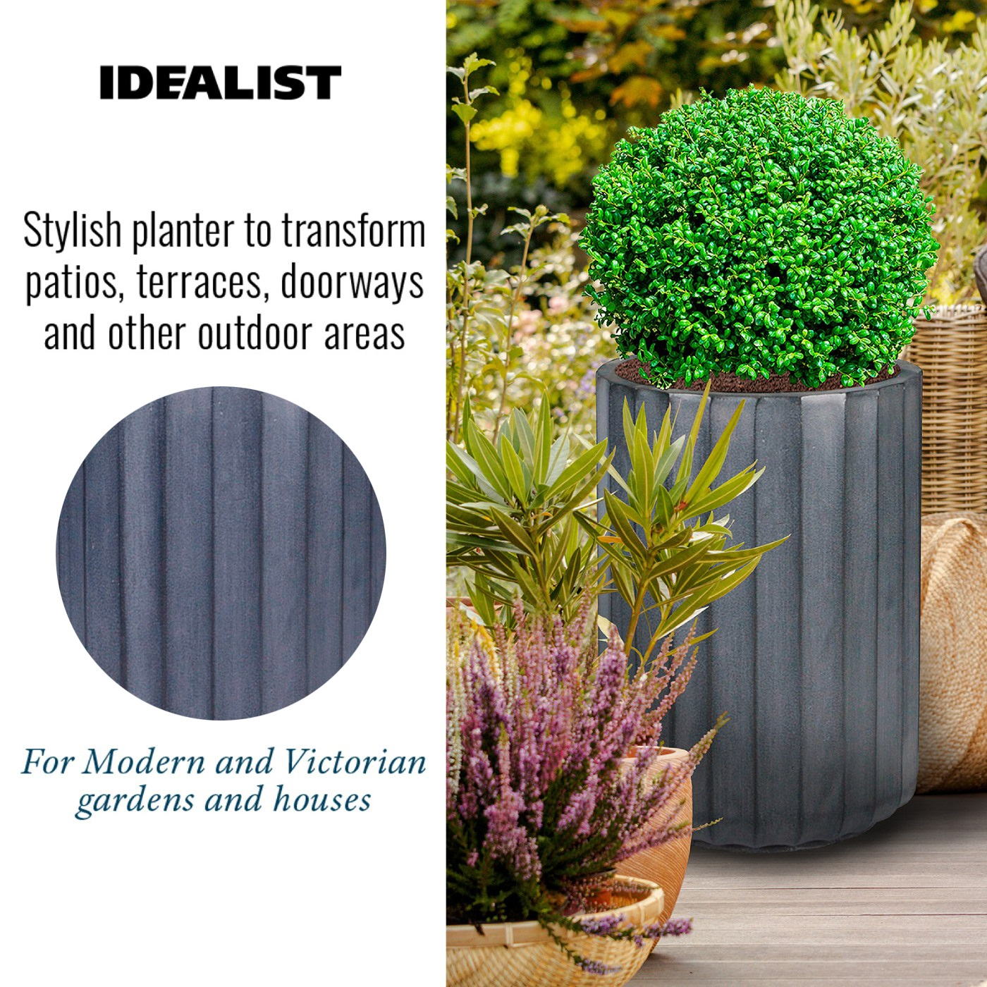 IDEALIST Lite Modern Ribbed Cylinder Round Outdoor Planter