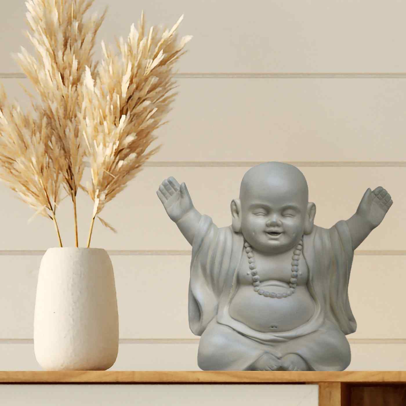 IDEALIST Lite Laughing Baby Monk Moss Washed Indoor and Outdoor Statue L35.5 W25.5 H31.5 cm