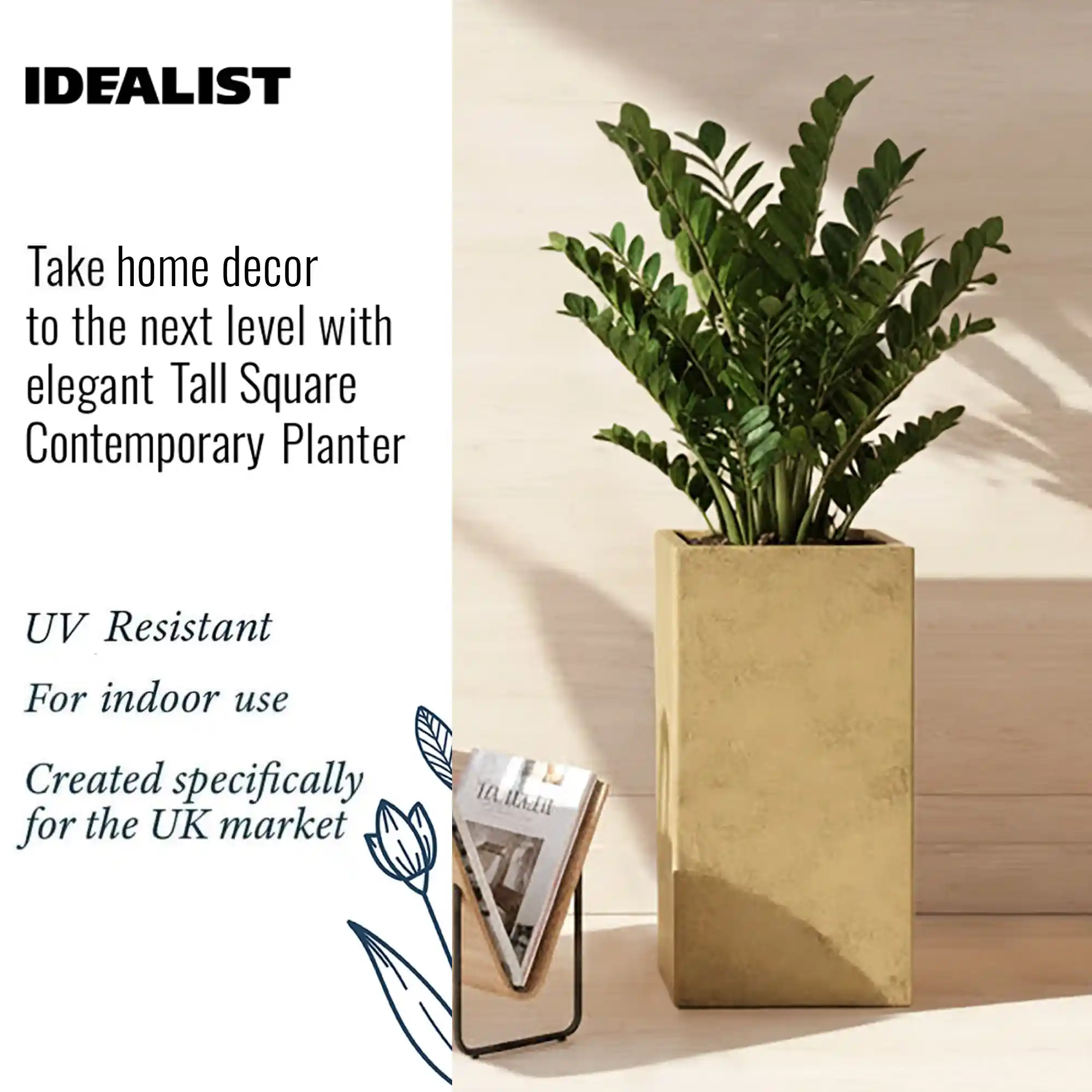 IDEALIST Lite Tall Square Metallic Indoor Planter