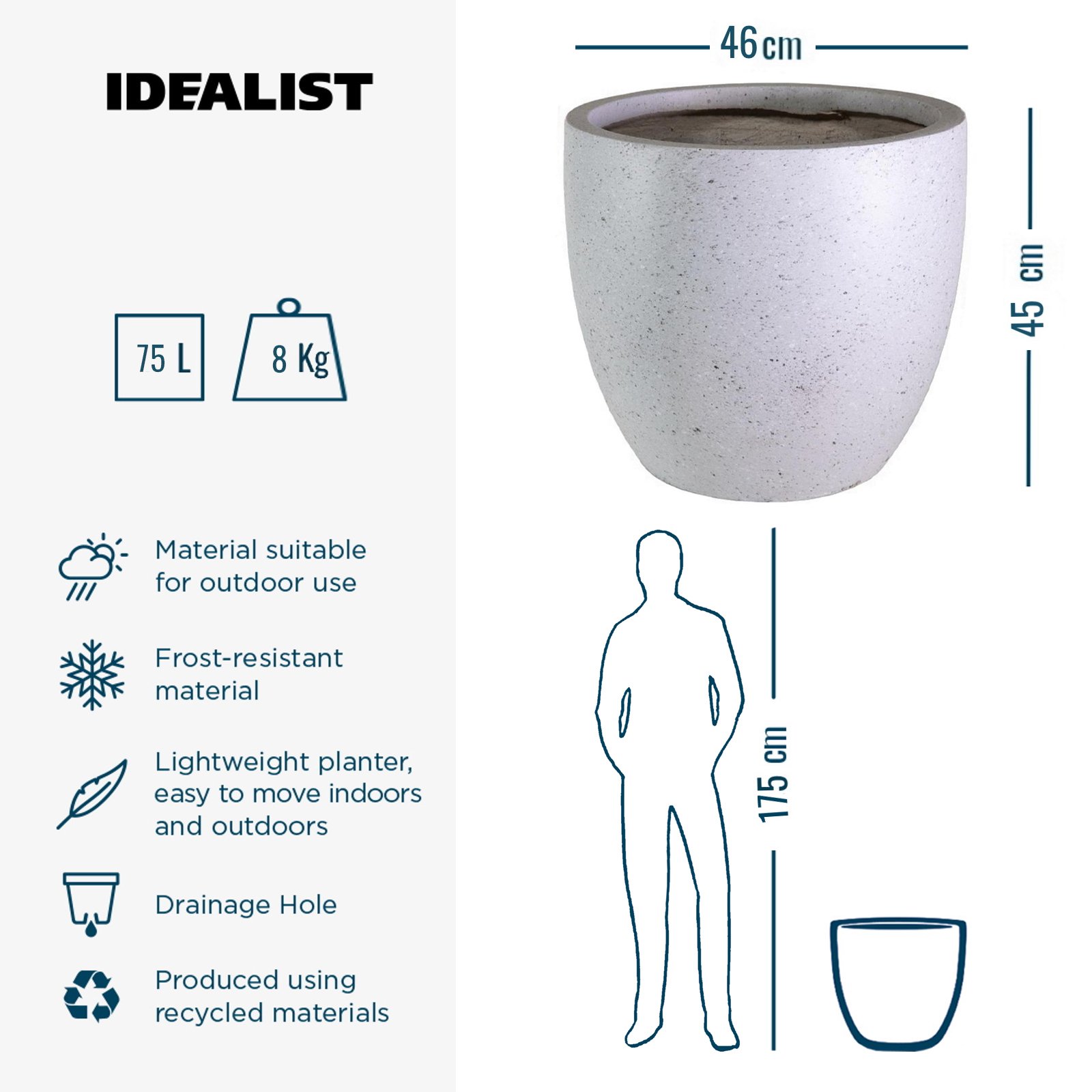 IDEALIST Lite Contemporary Light Concrete Egg Planter