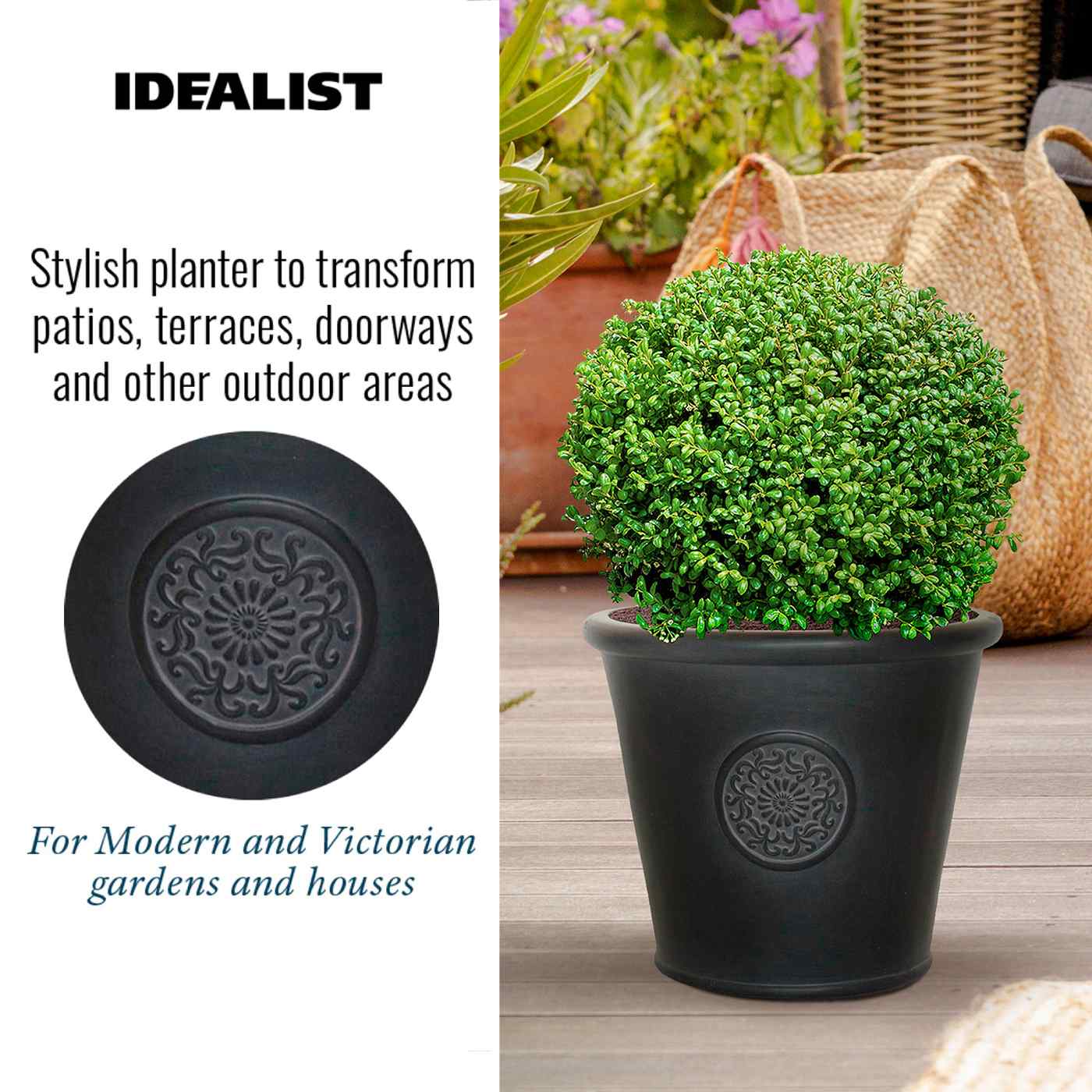 IDEALIST Lite Rustic Style Rolled Rim Wide Vase Outdoor Planter
