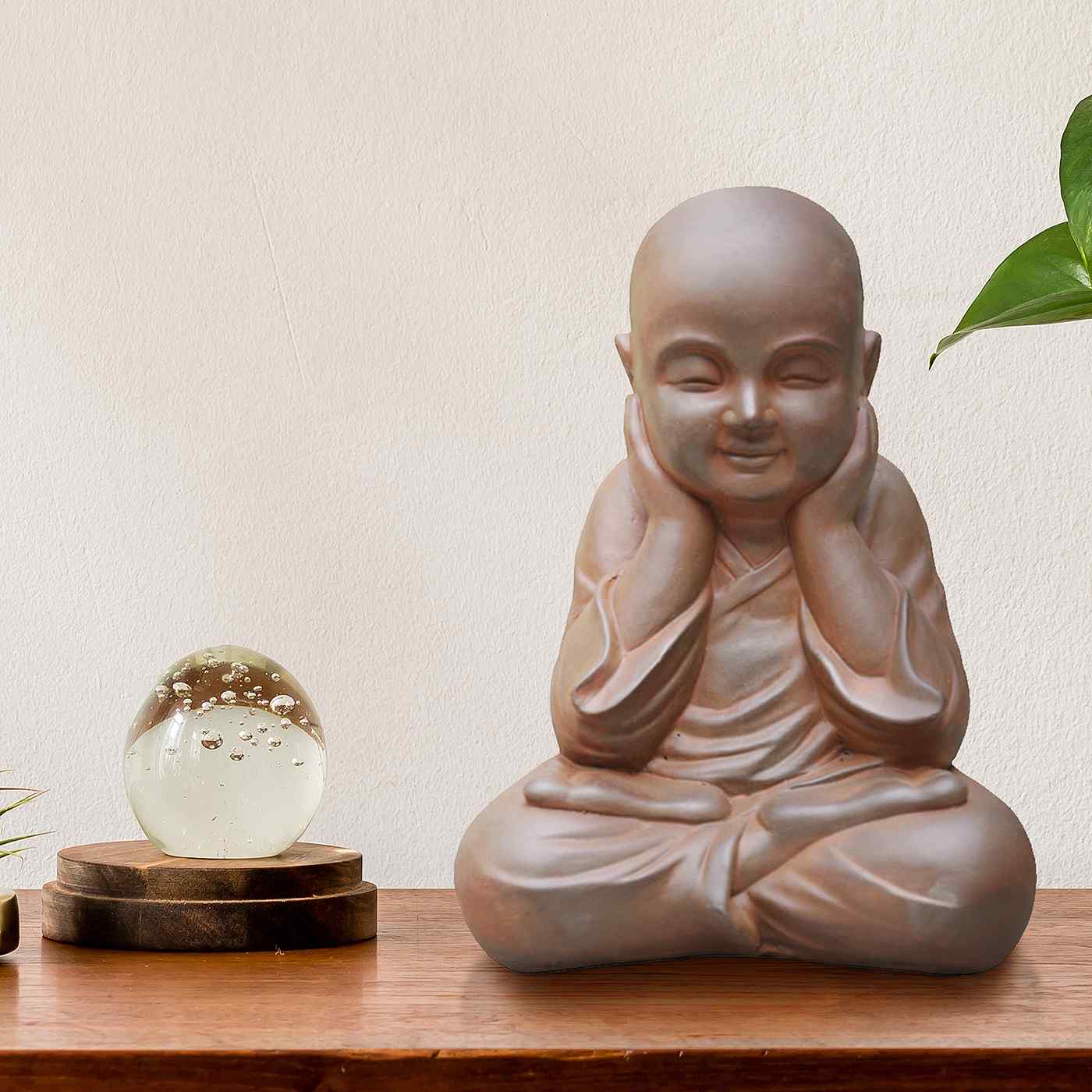 IDEALIST Lite Sitting Baby Monk Rusty Indoor and Outdoor Statue L29.5 W23.5 H39 cm
