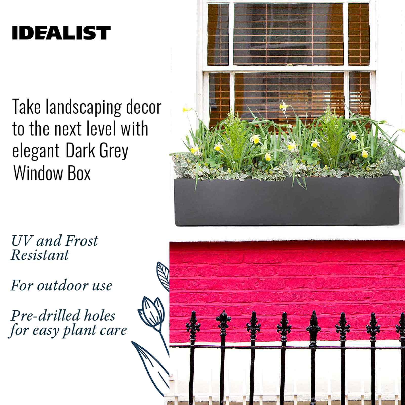 IDEALIST Lite Window Box Light Concrete Planter Set