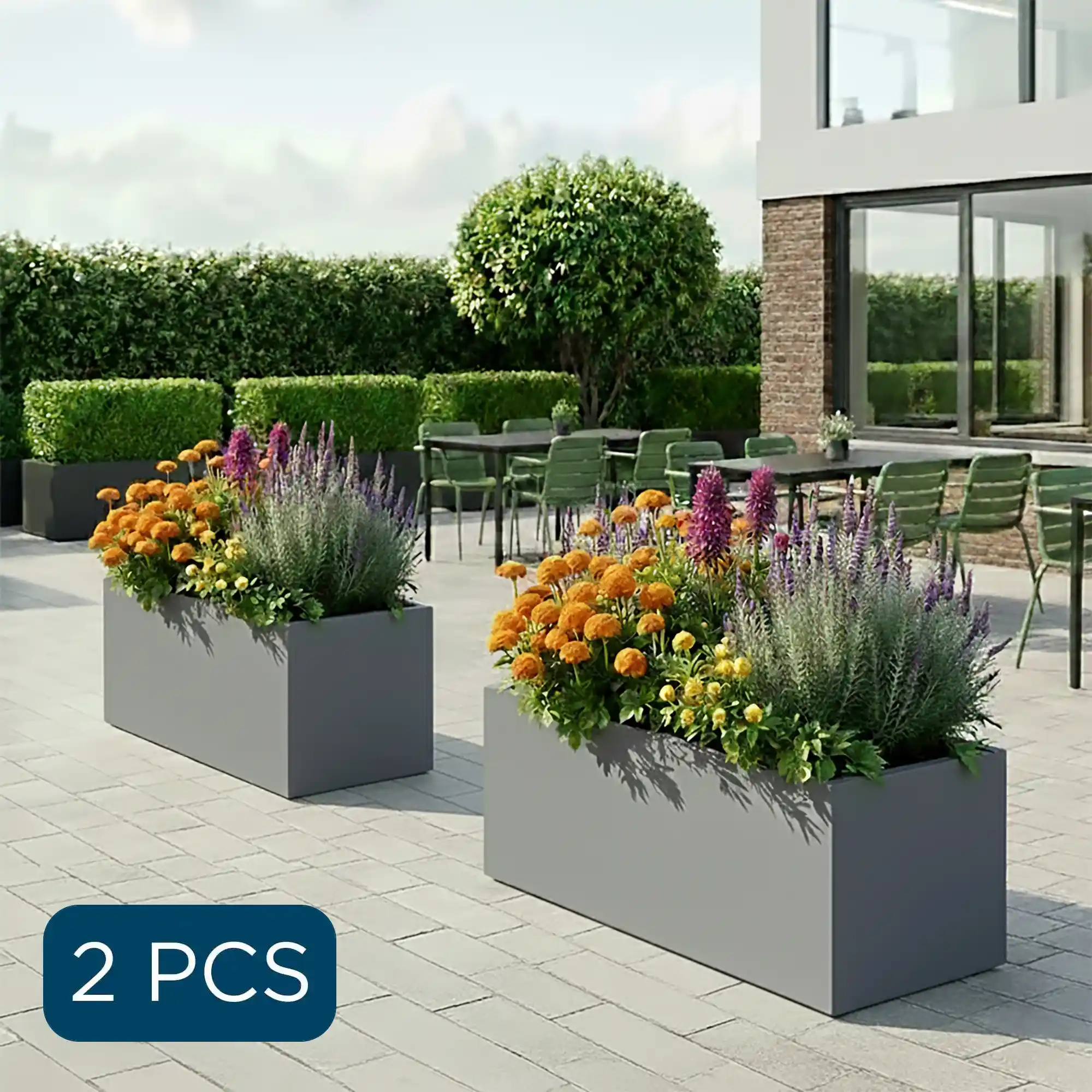 IDEALIST Lite Contemporary Light Concrete Trough Planter Set