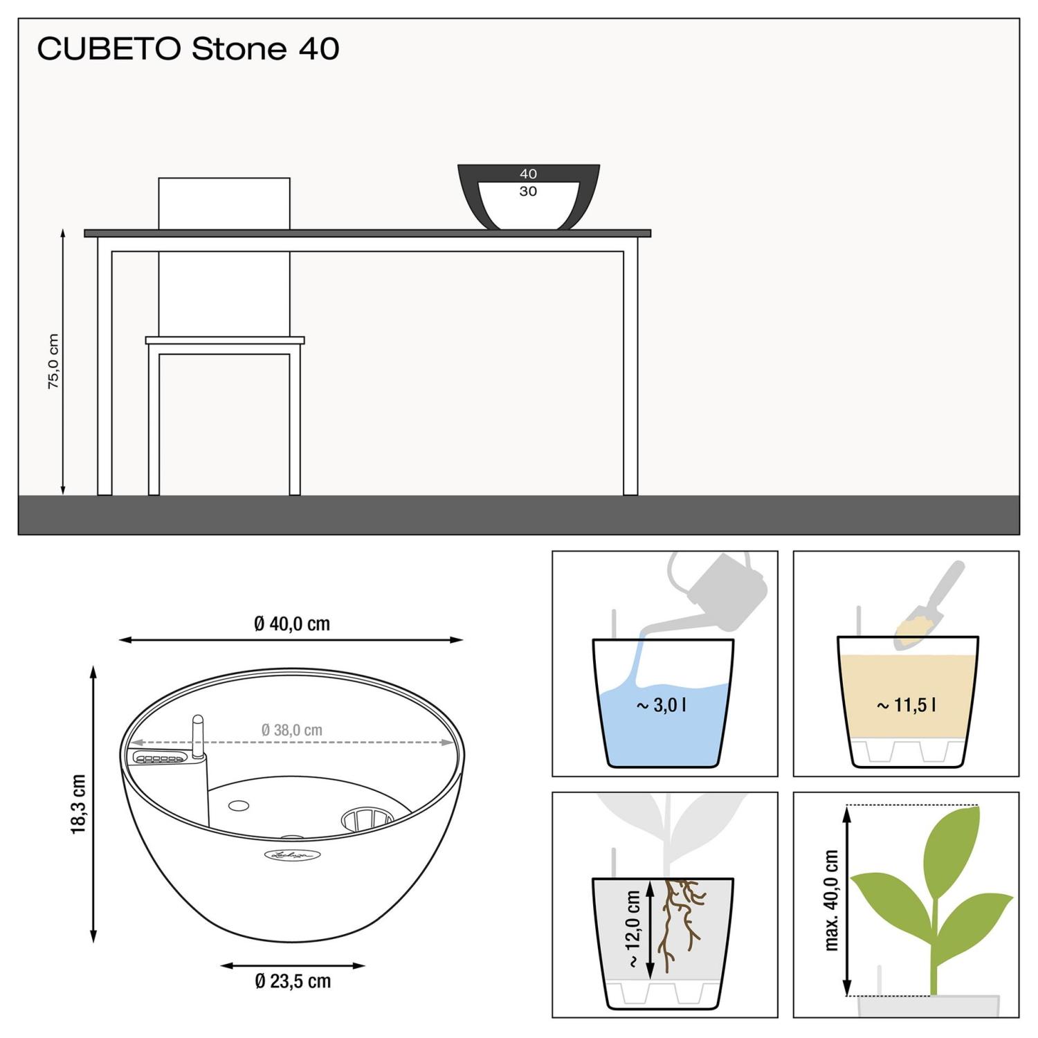 LECHUZA CUBETO COLOR Round Stone Look Poly Resin Self-watering Planter