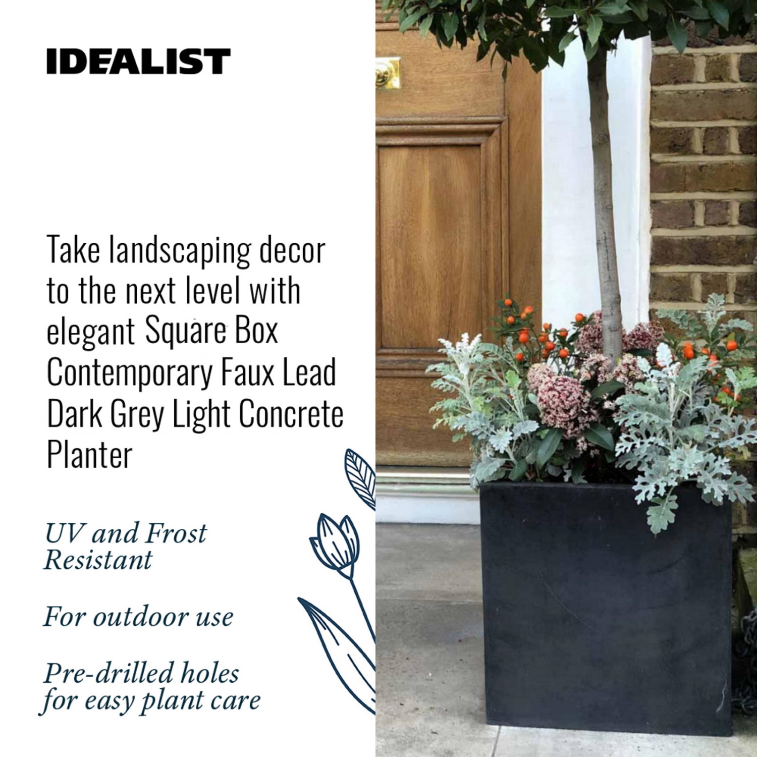 IDEALIST Lite Square Box Contemporary Light Concrete Planter
