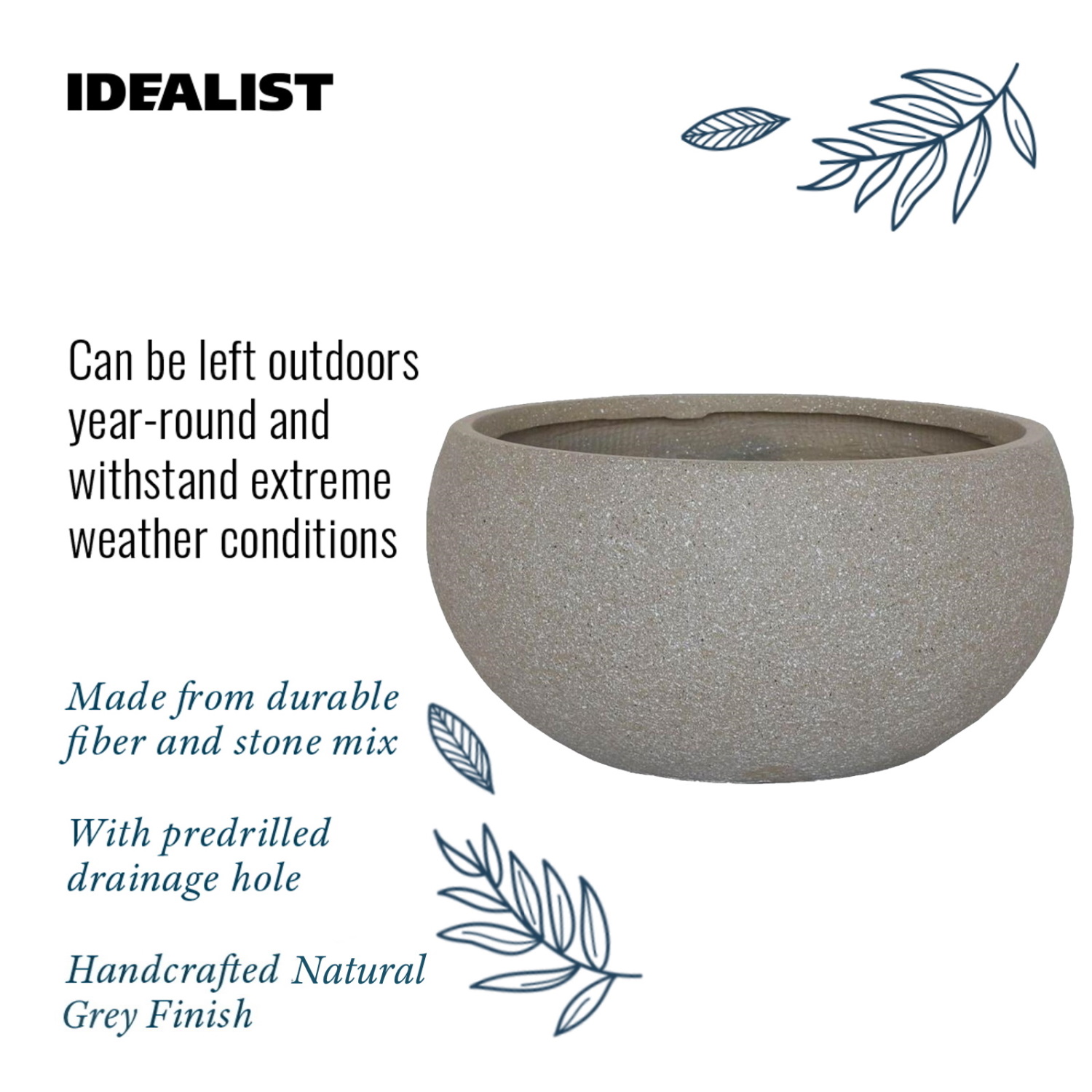 IDEALIST Lite Textured Concrete Effect Bowl Outdoor Planter