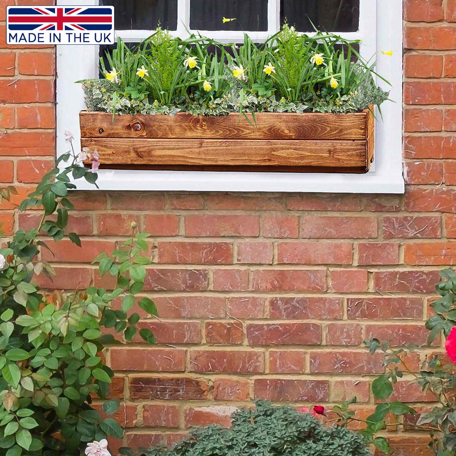 Rustic Scandinavian Redwood Window Box Outdoor Planter Made in UK by HORTICO
