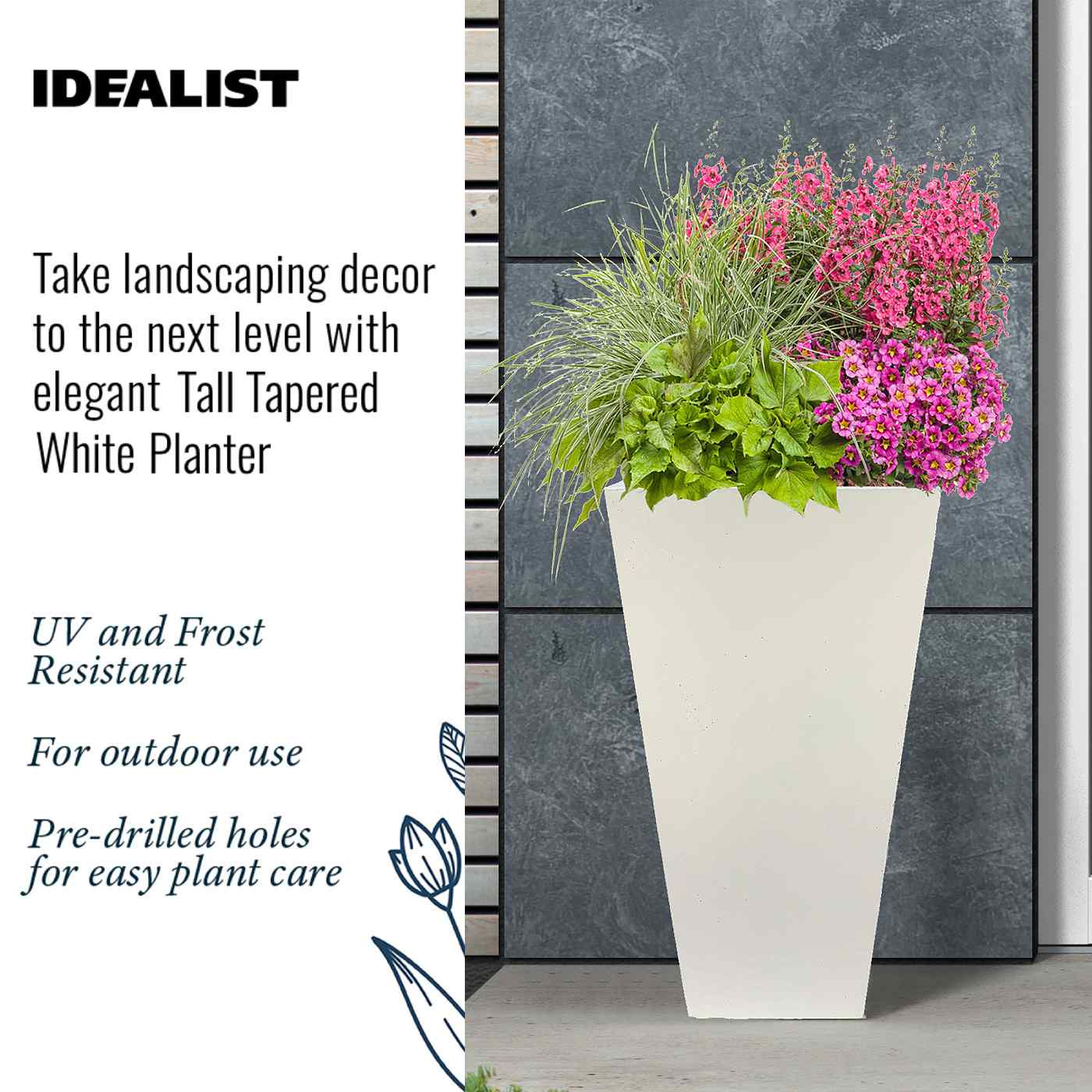 IDEALIST Lite Tall Tapered Contemporary Light Concrete Planter