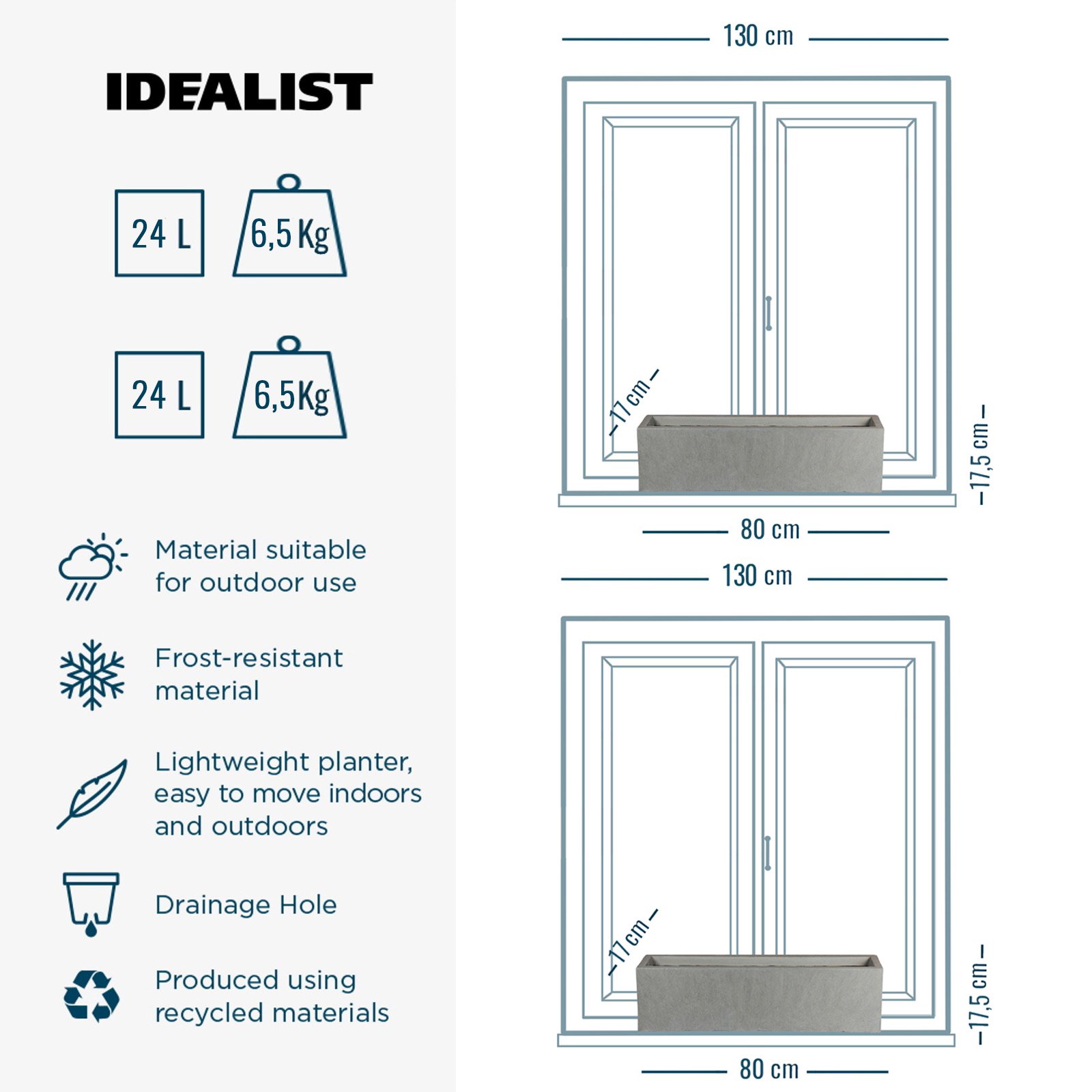 IDEALIST Lite Window Box Light Concrete Planter Set