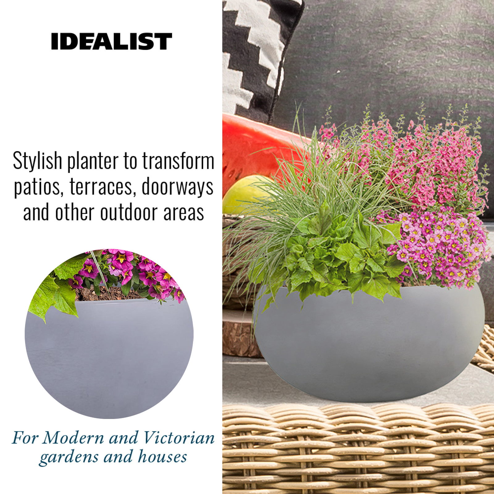 IDEALIST Lite Classic Smooth Bowl Outdoor Planter