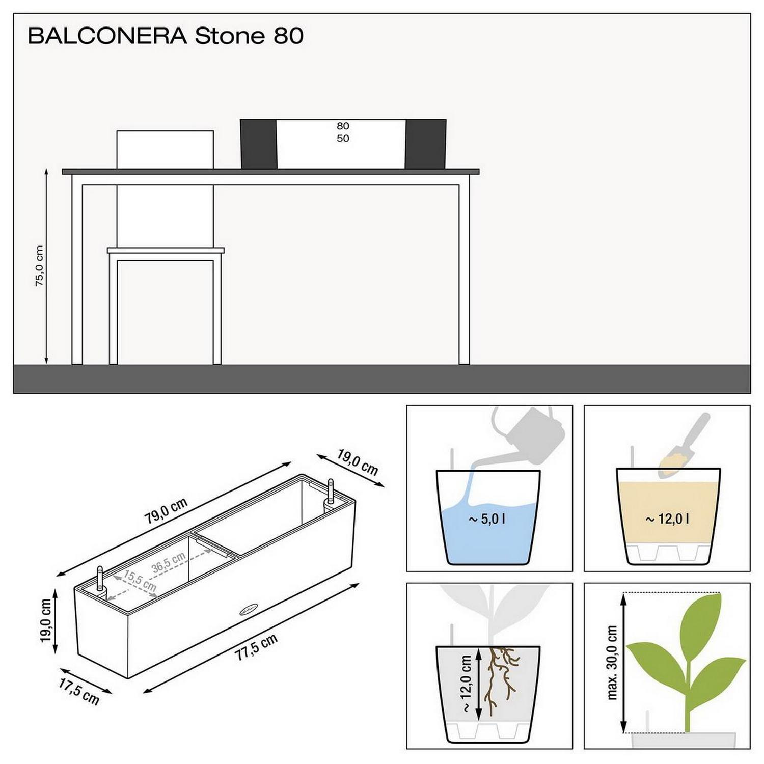 LECHUZA BALCONERA Stone Trough Poly Resin Self-watering Planter Set