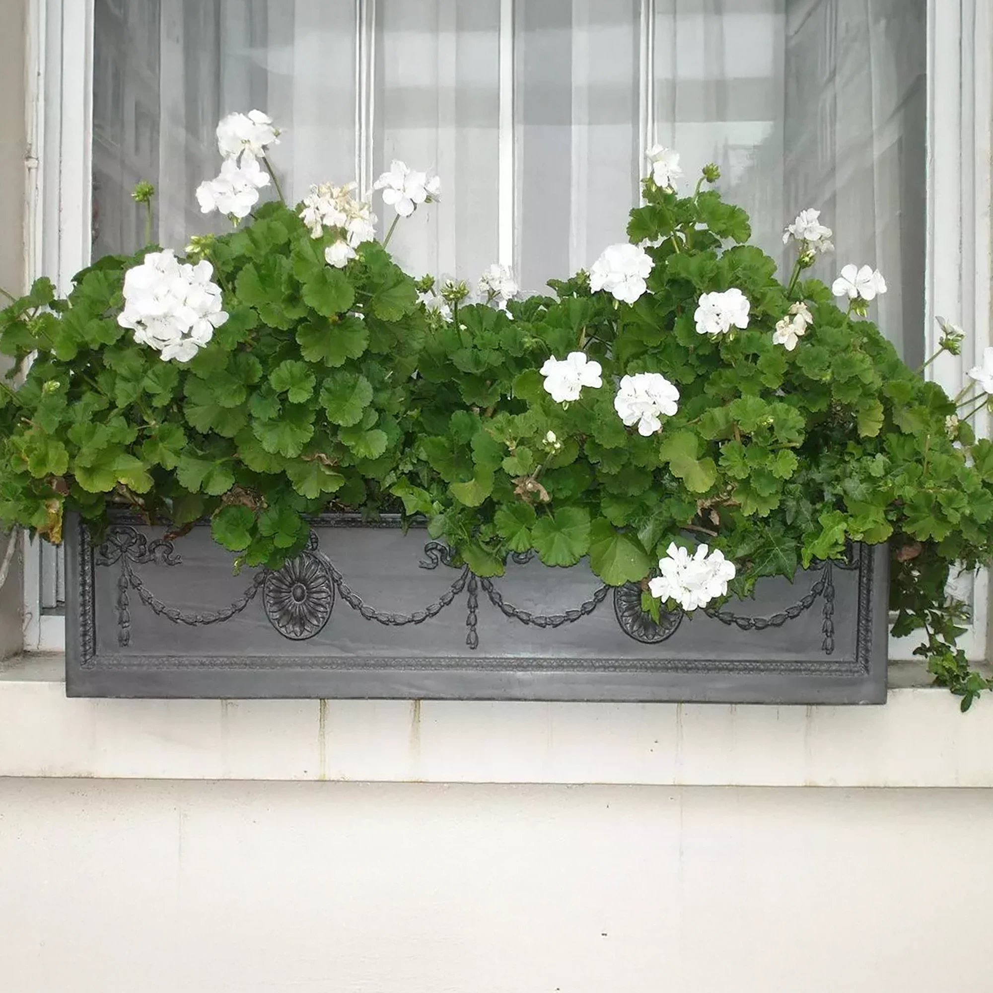 Adam Window Flower Box Fiberglass Trough Faux Lead Planter Pot In/Out