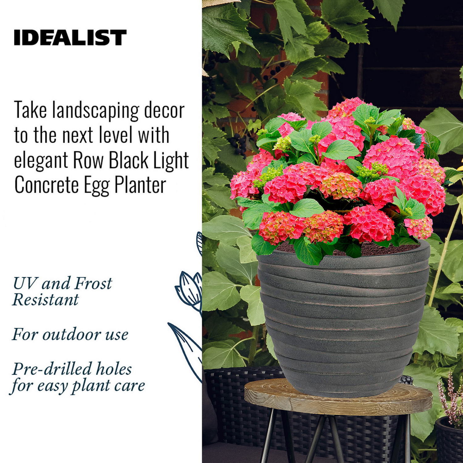 IDEALIST Lite Row Light Concrete Egg Planter