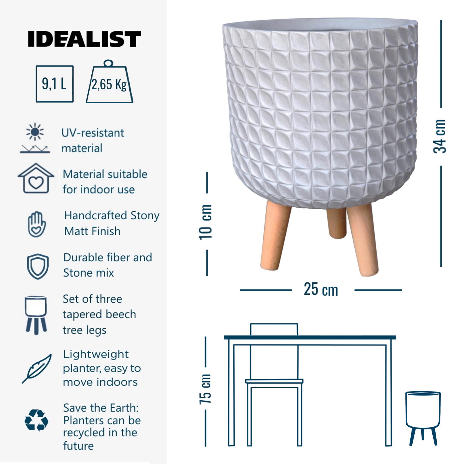 IDEALIST Lite Faceted Effect Planter on Legs