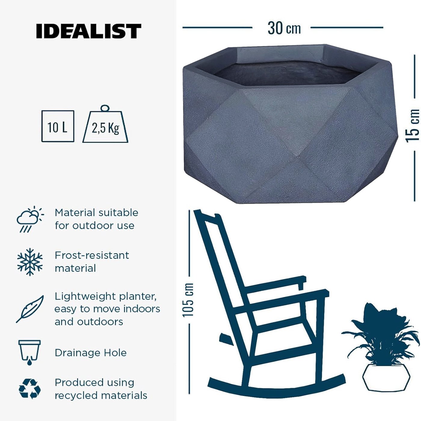 IDEALIST Lite Faceted Effect Bowl Planter Indoor Plant Pot