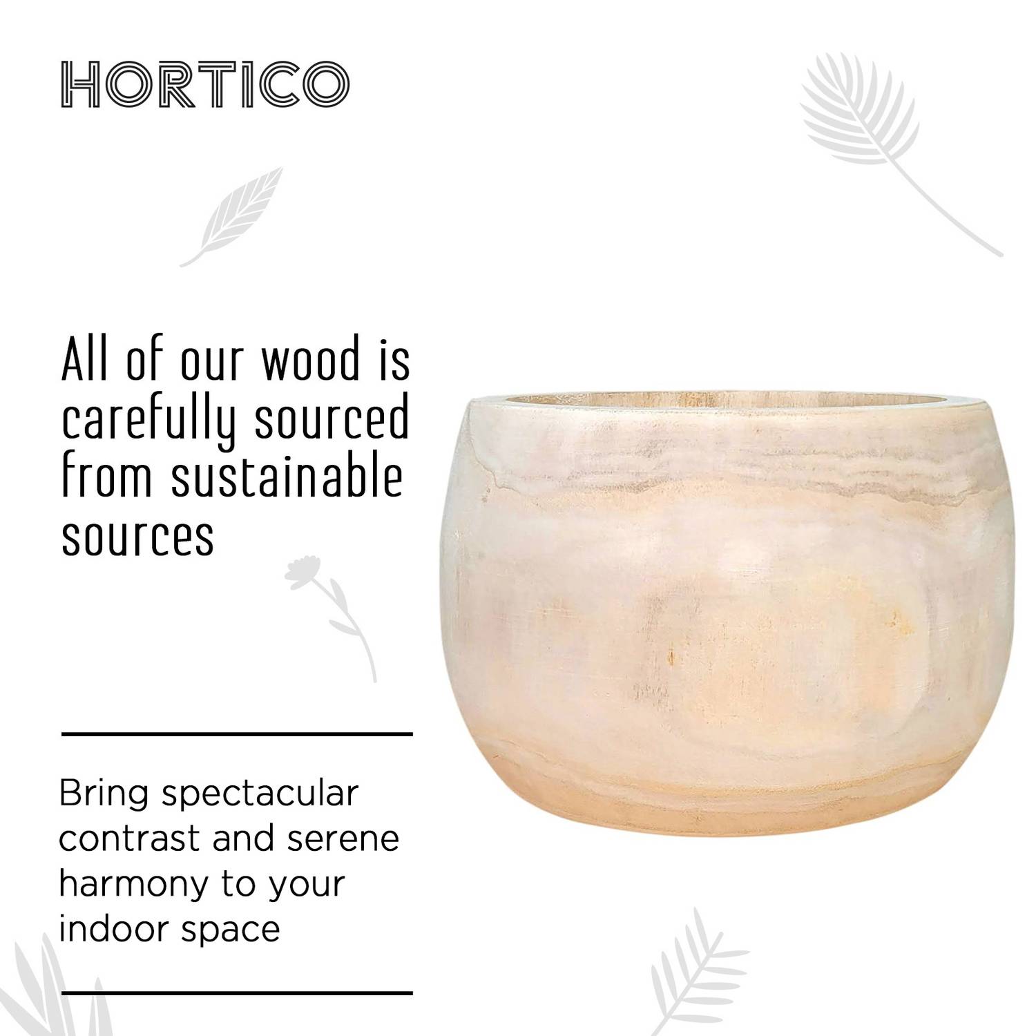 HORTICO ECO Wooden House Planter Round Indoor Plant Pot for House Plants with Waterproof Liner