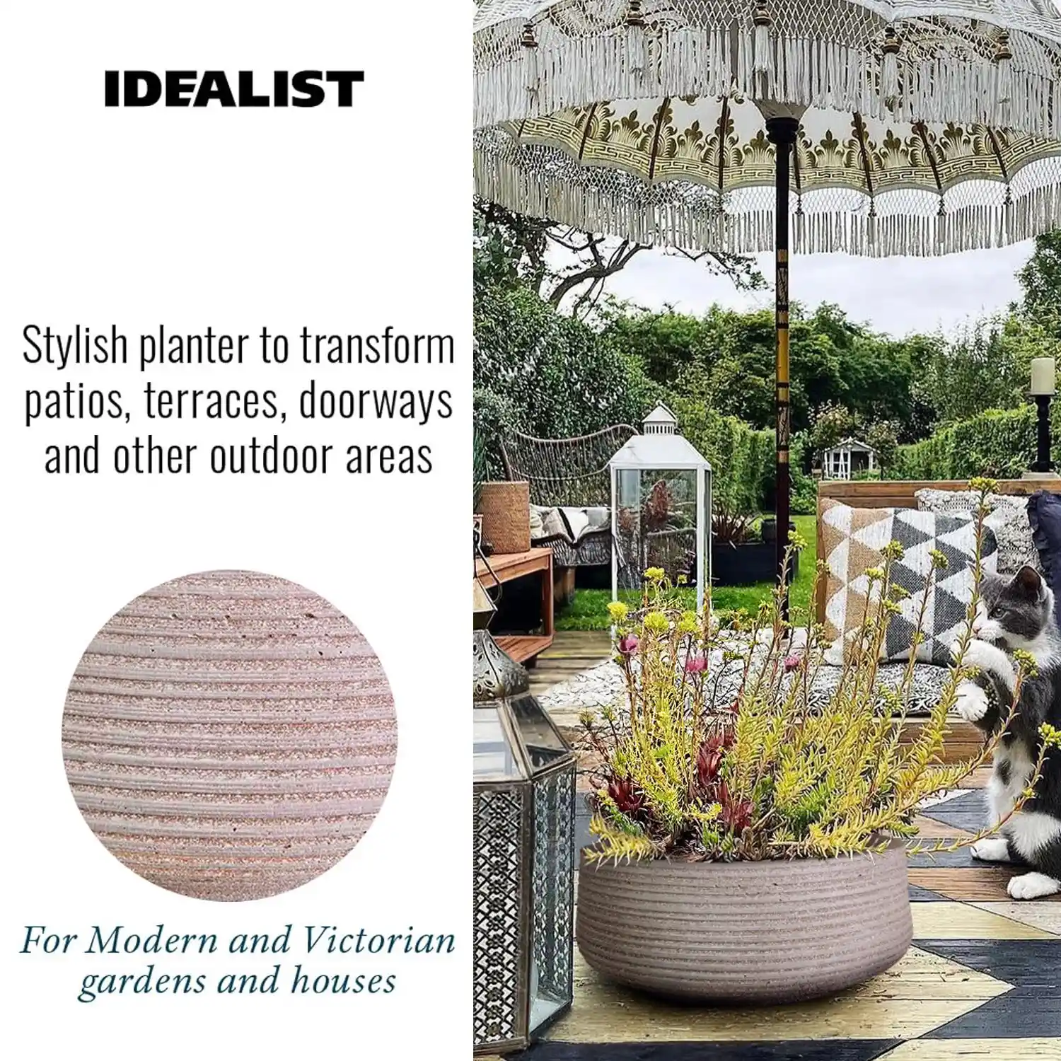 IDEALIST Lite Large Ribbed Light Concrete Bowl Planter