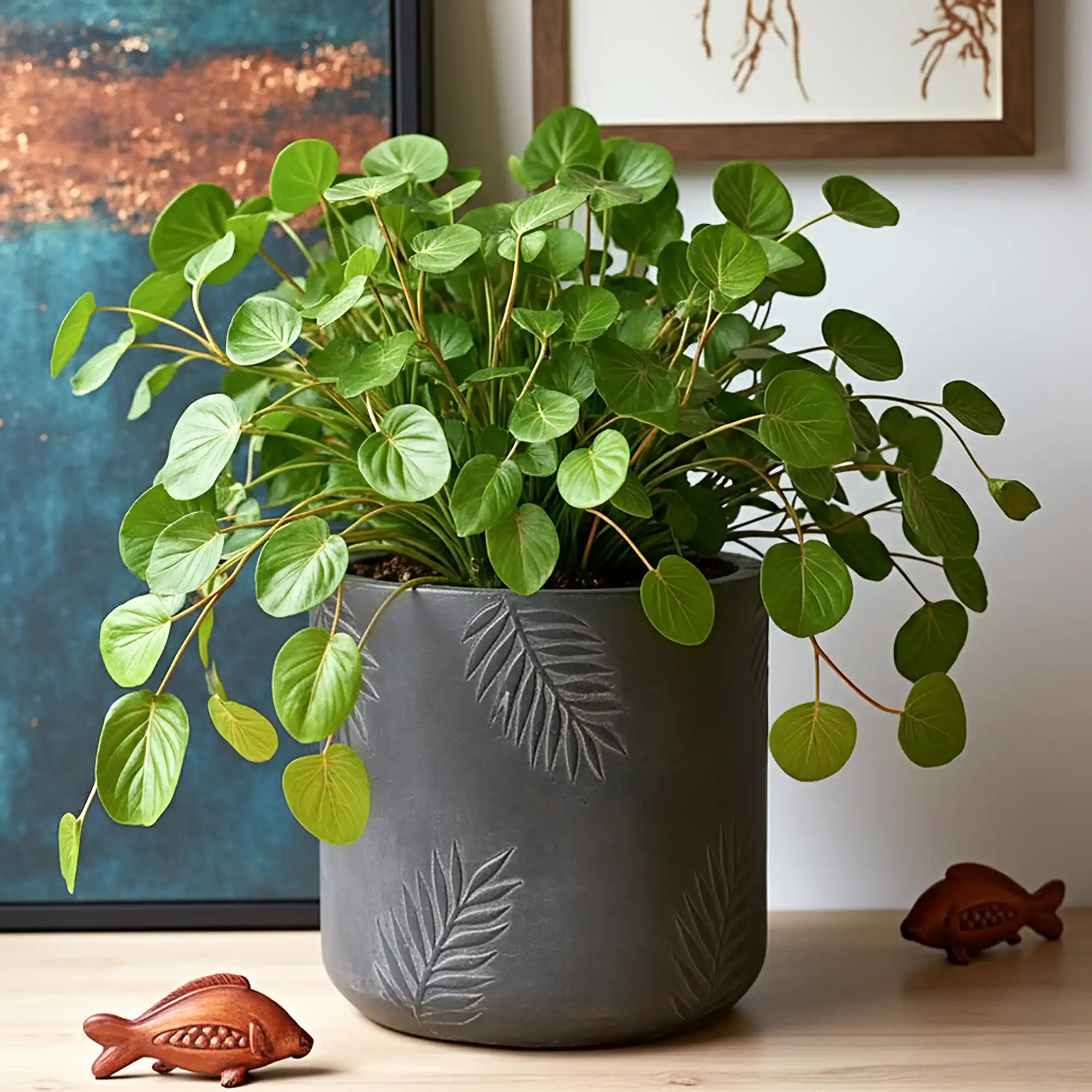 IDEALIST Lite Leaf Embossed Table Indoor Cylinder Round Plant Pot