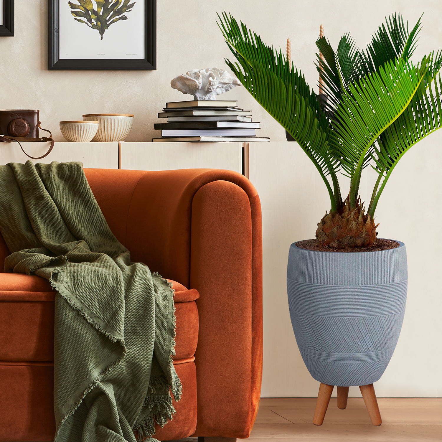 IDEALIST Lite Striped Egg Planter on Legs, Round Pot Plant Stand Indoor