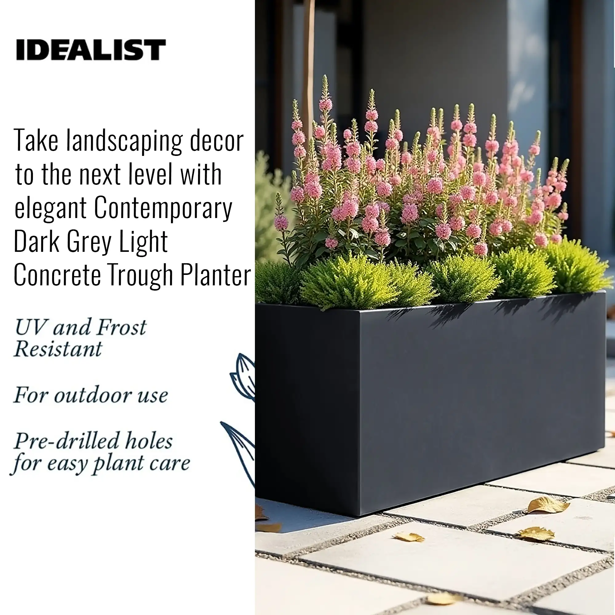 IDEALIST Lite Contemporary Light Concrete High Trough Planter