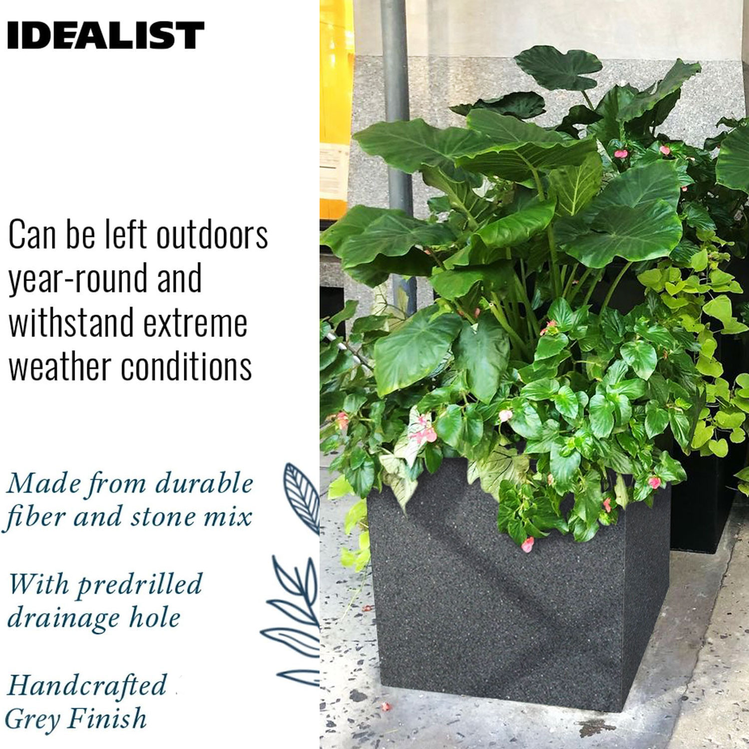 IDEALIST Lite Textured Concrete Effect Square Outdoor Planter
