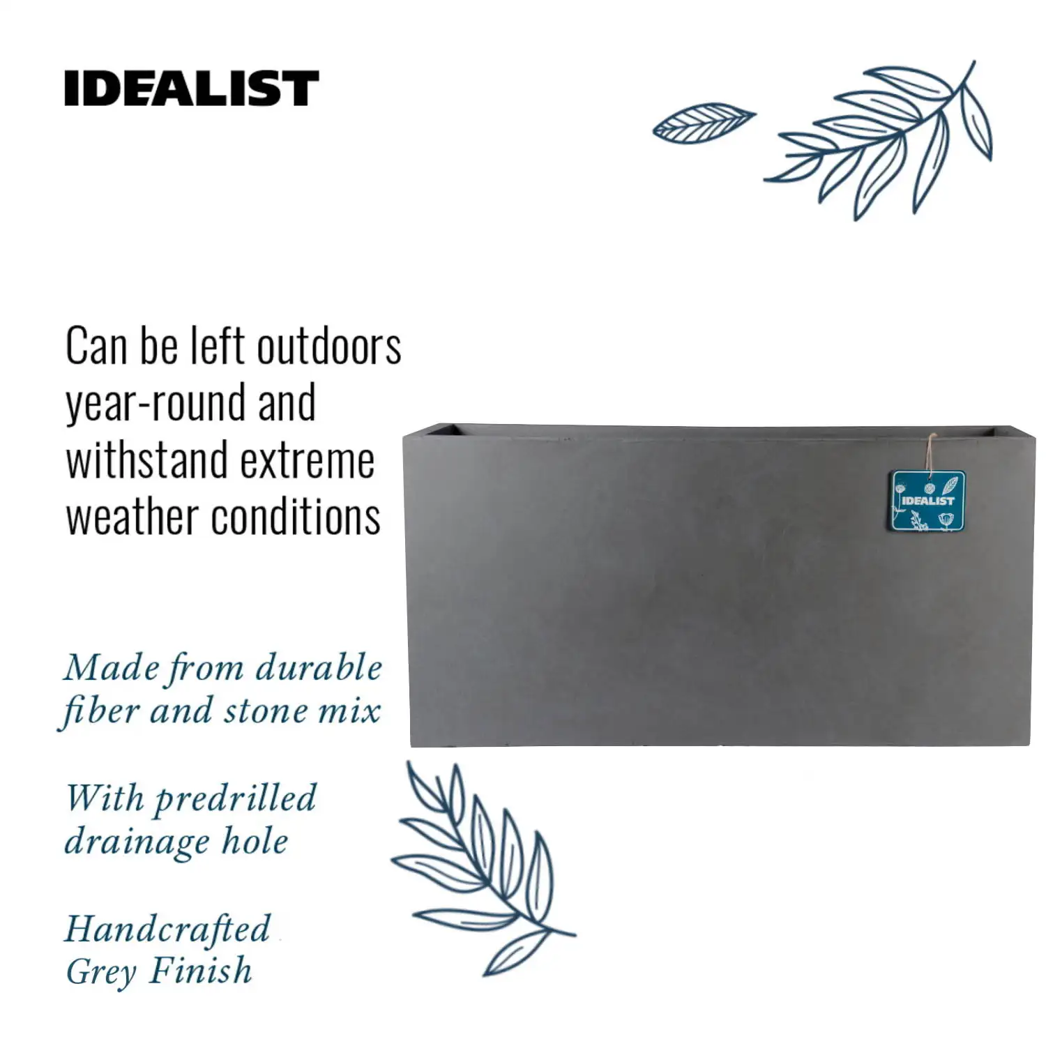 IDEALIST Lite Contemporary Light Concrete High Trough Planter Set