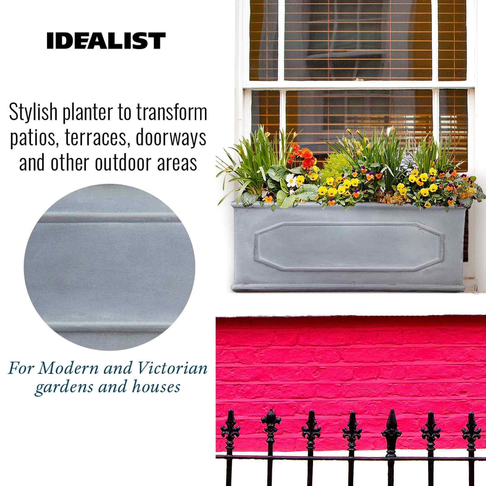 IDEALIST Lite Faux Lead Chelsea Light Concrete Through Planter