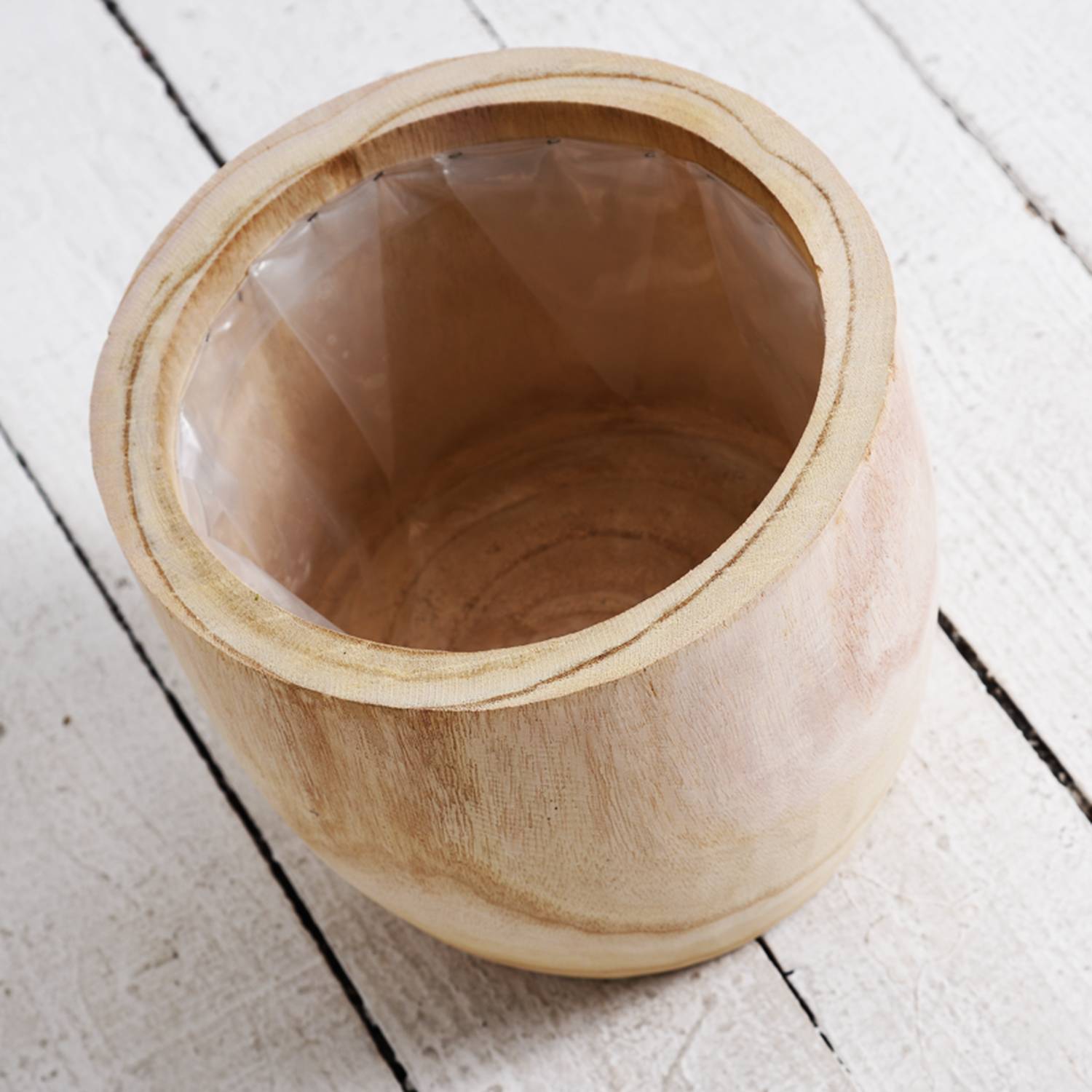 HORTICO RADIAL Wooden House Planter Round Indoor Plant Pot for House Plants with Waterproof Liner