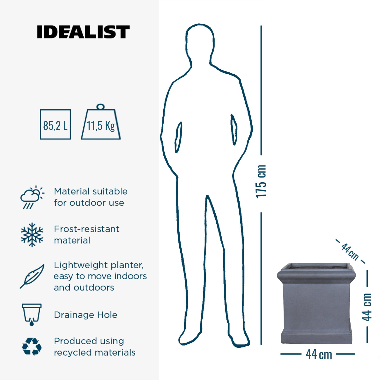 IDEALIST Lite Victorian Box Square Light Stone Outdoor Planter