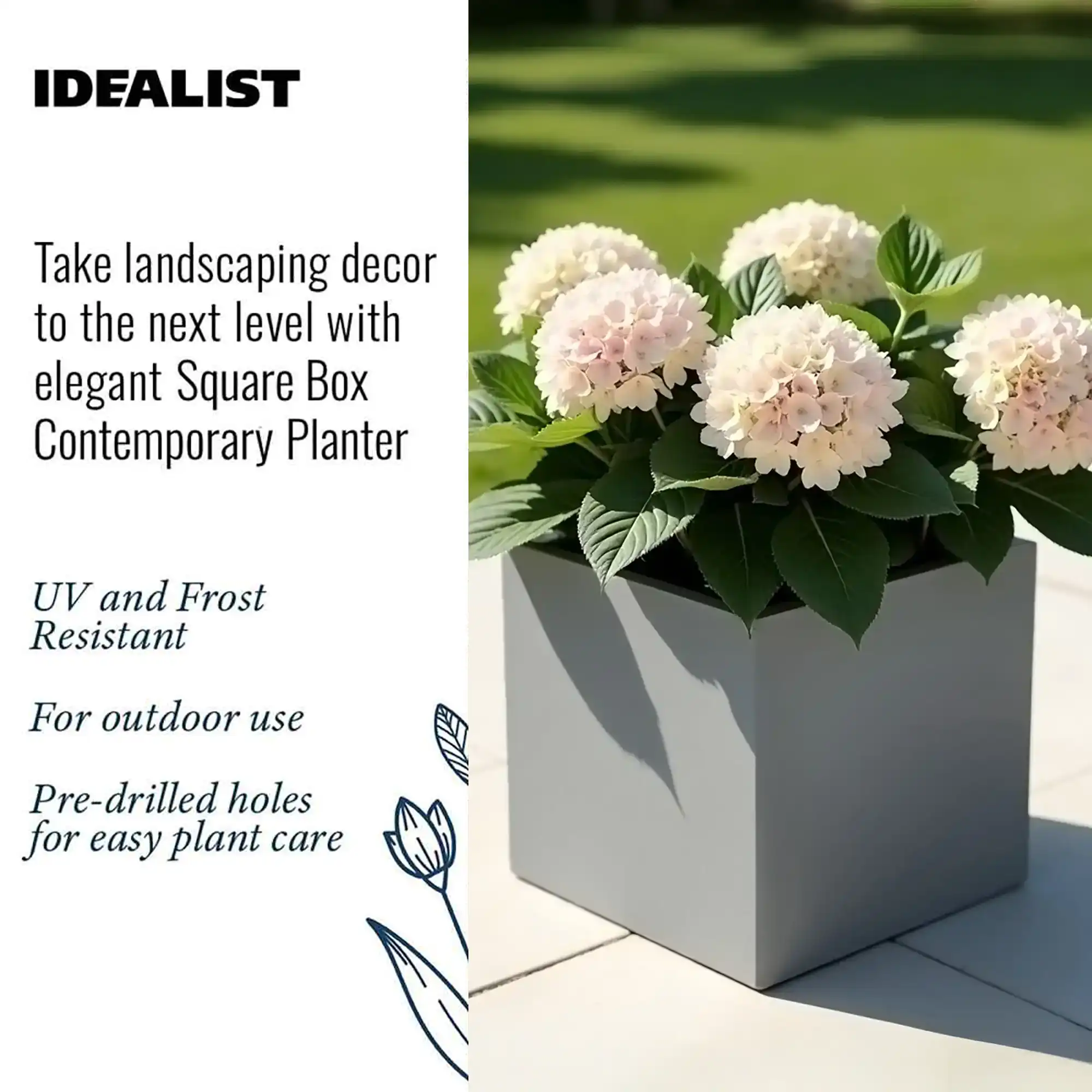 IDEALIST Lite Square Box Contemporary Light Concrete Planter