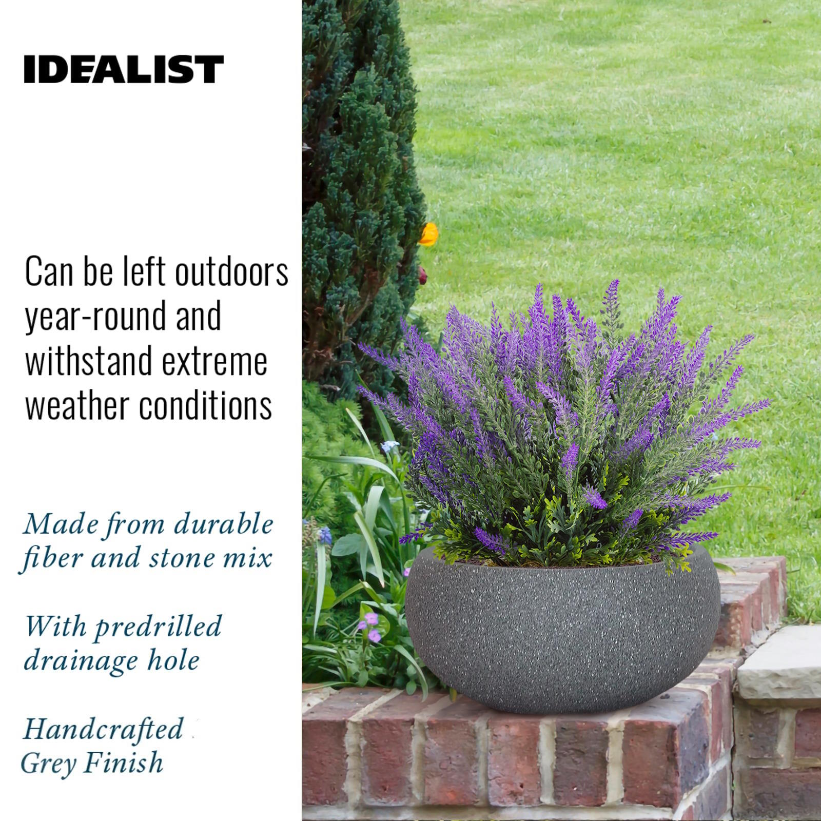 IDEALIST Lite Textured Concrete Effect Bowl Outdoor Planter